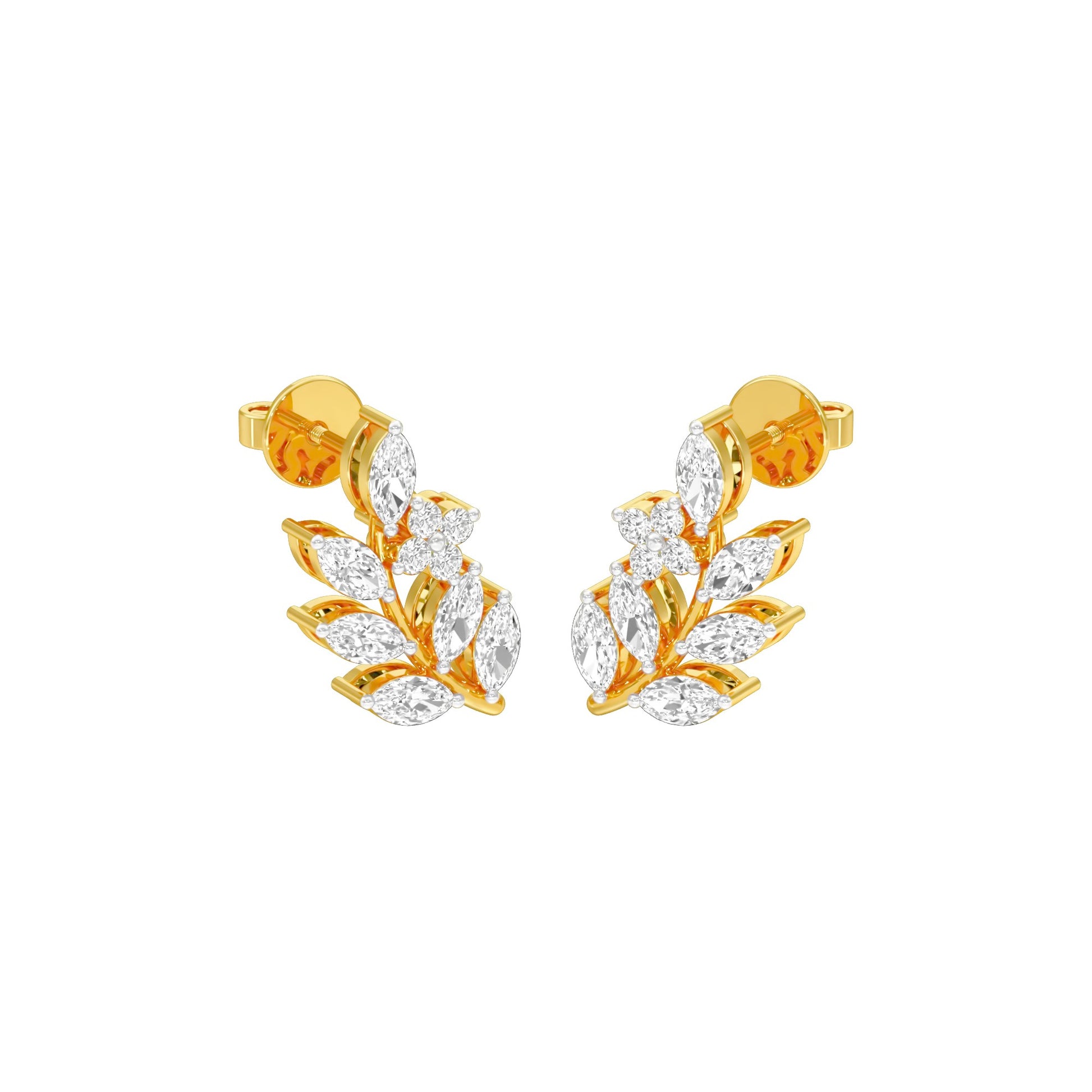 Leaf Vine Diamond Stud Earrings 18 KT / Yellow Gold