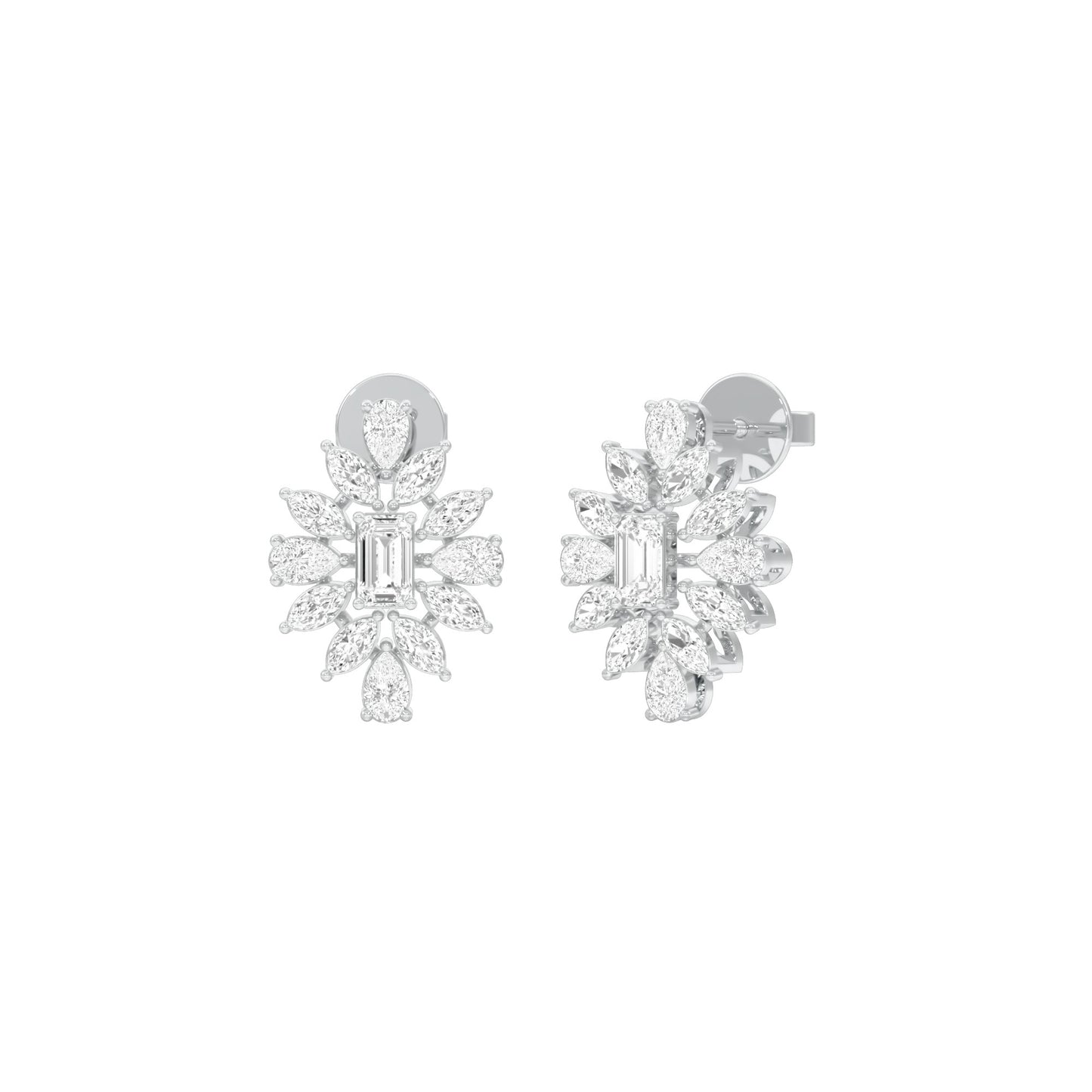 Ruffled Diamond Stud Earrings 18 KT / White Gold