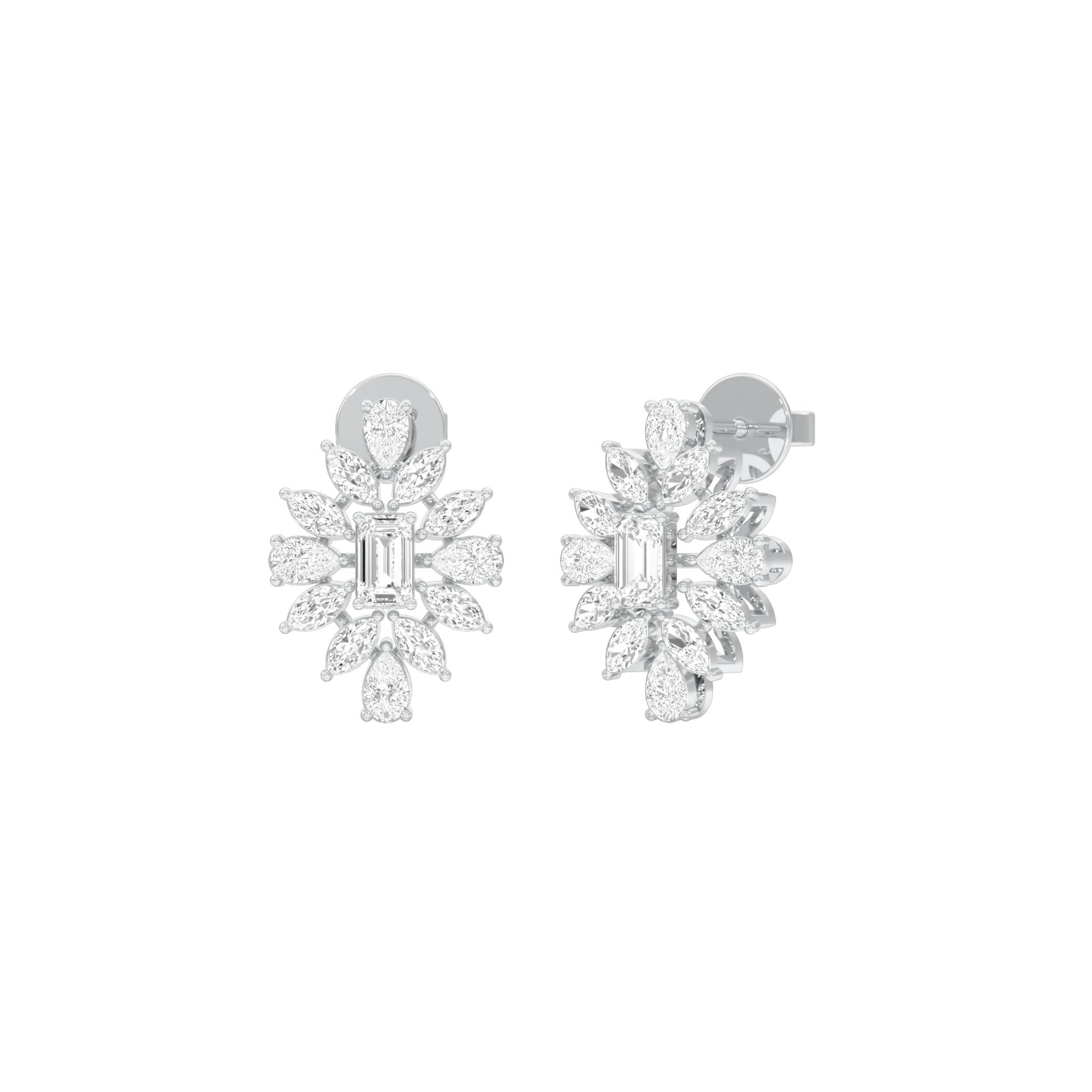 Ruffled Diamond Stud Earrings 18 KT / White Gold