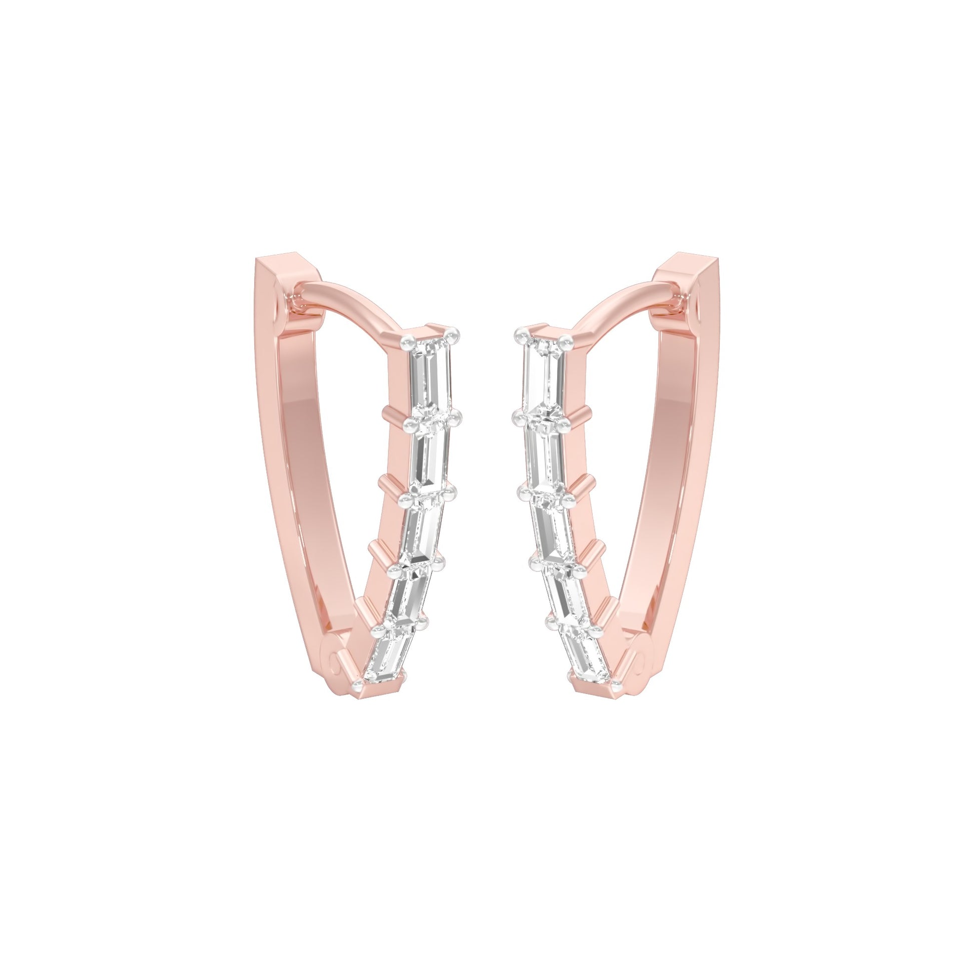 Icy Baugette Diamond Bali Earrings 18 KT / Rose Gold