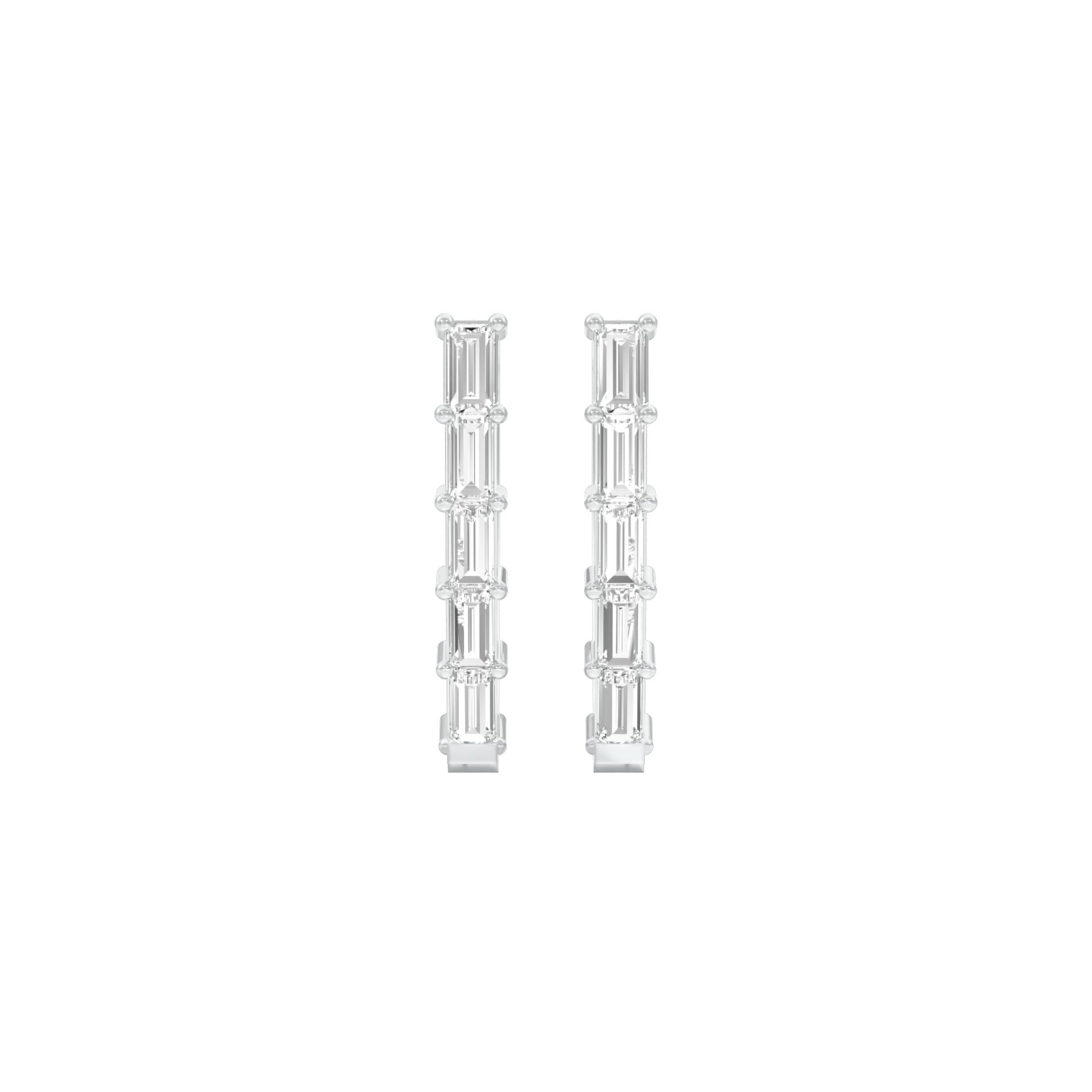 Icy Baugette Diamond Bali Earrings 18 KT / White Gold