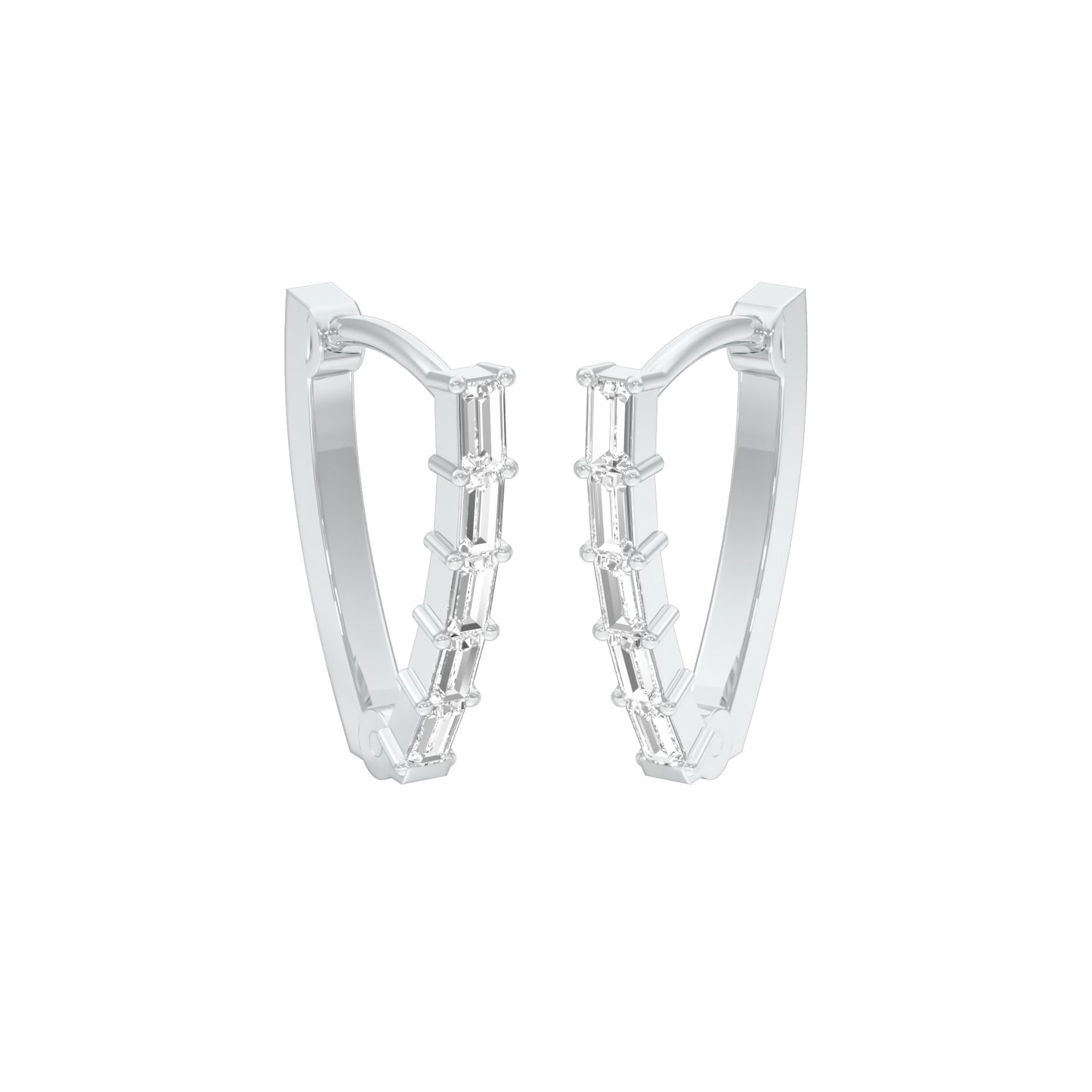 Icy Baugette Diamond Bali Earrings 18 KT / White Gold