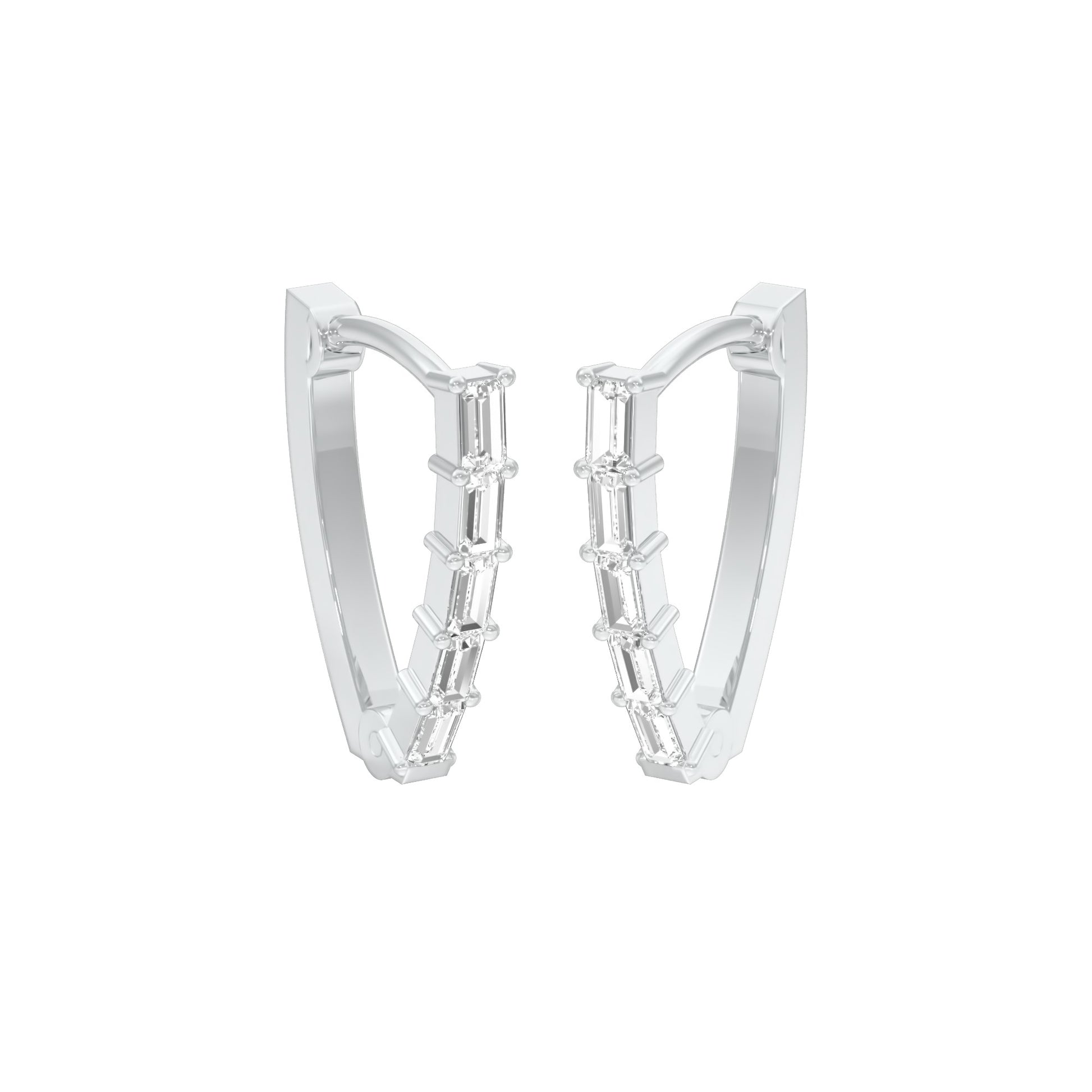 Icy Baugette Diamond Bali Earrings 18 KT / White Gold