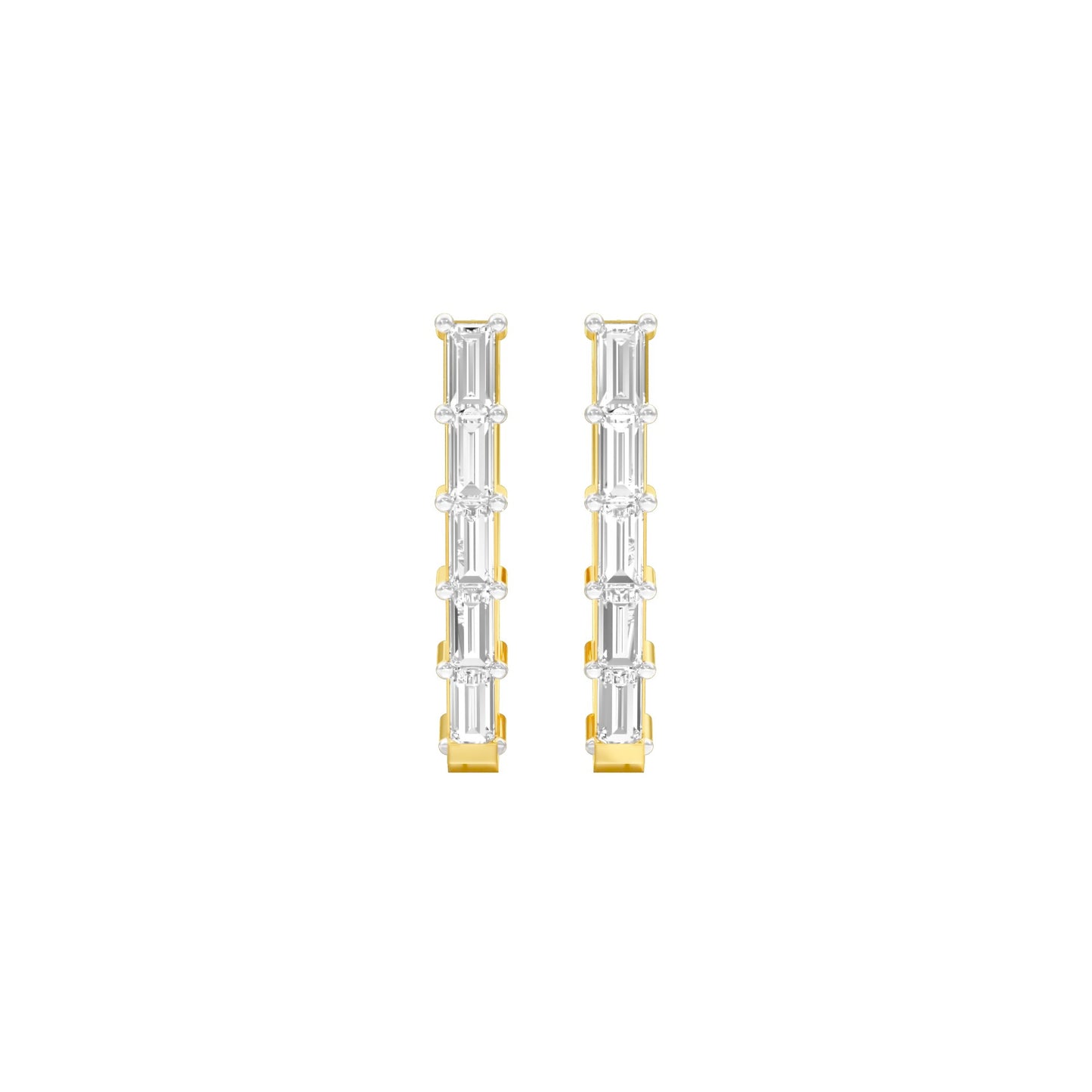 Icy Baugette Diamond Bali Earrings 18 KT / Yellow Gold