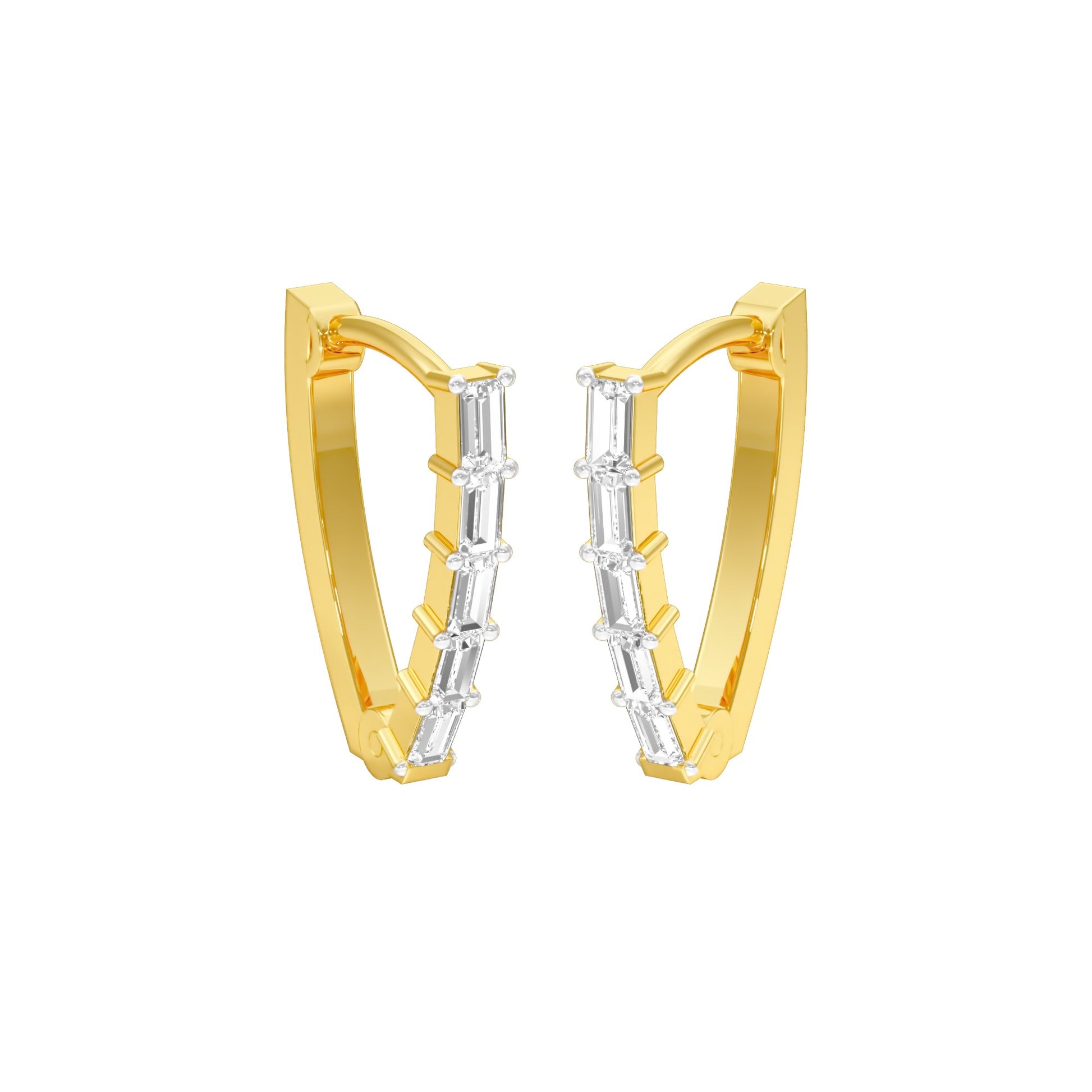 Icy Baugette Diamond Bali Earrings 18 KT / Yellow Gold