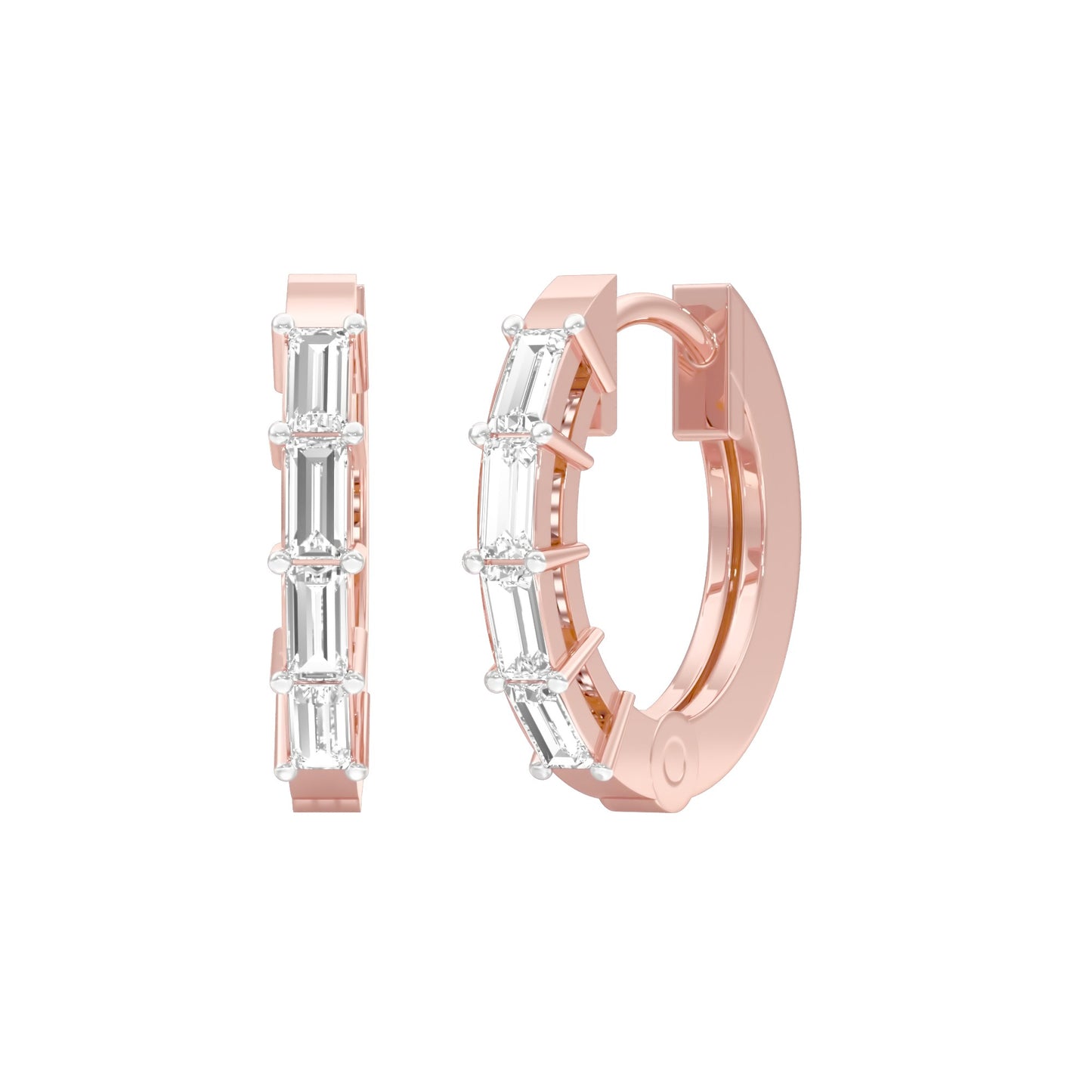 Linear Baugette Diamond Bali Earrings 18 KT / Rose Gold