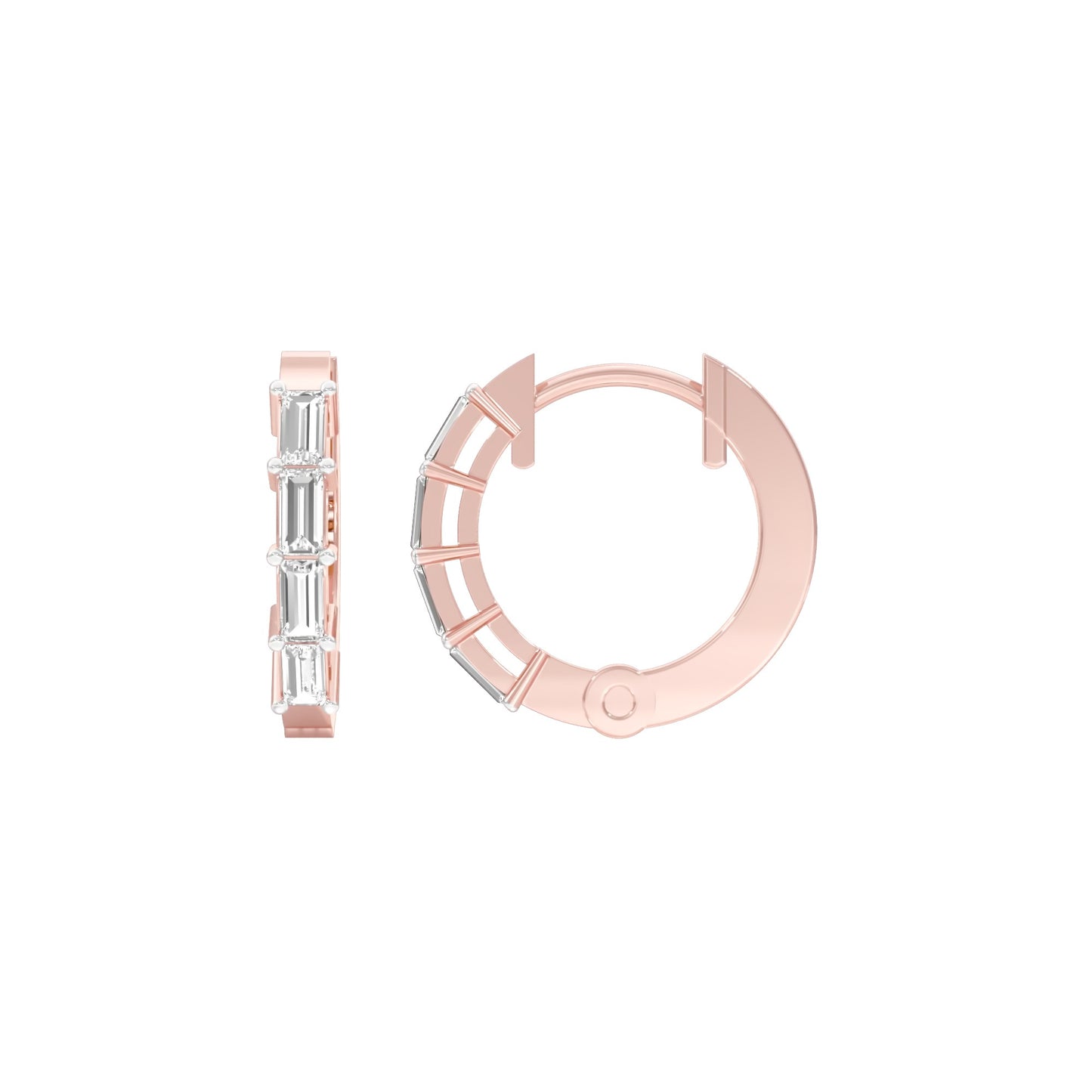 Linear Baugette Diamond Bali Earrings 18 KT / Rose Gold