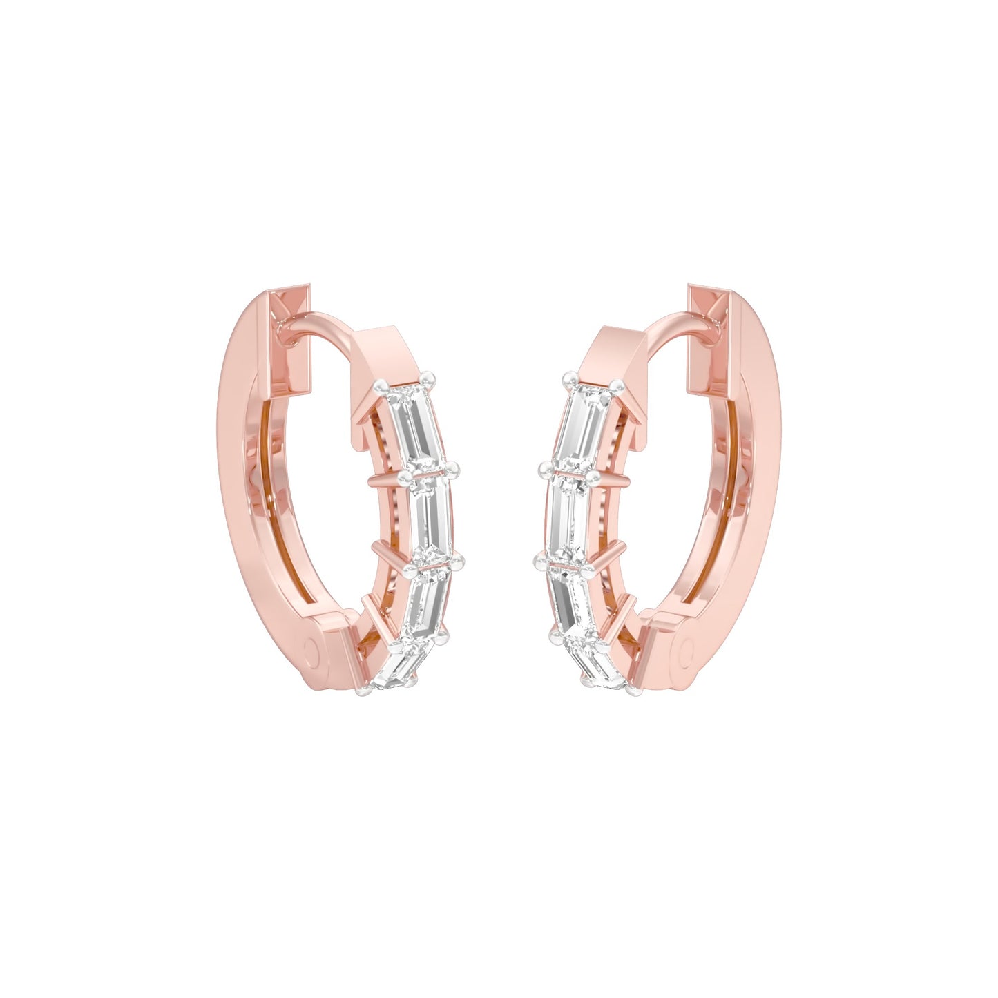 Linear Baugette Diamond Bali Earrings 18 KT / Rose Gold
