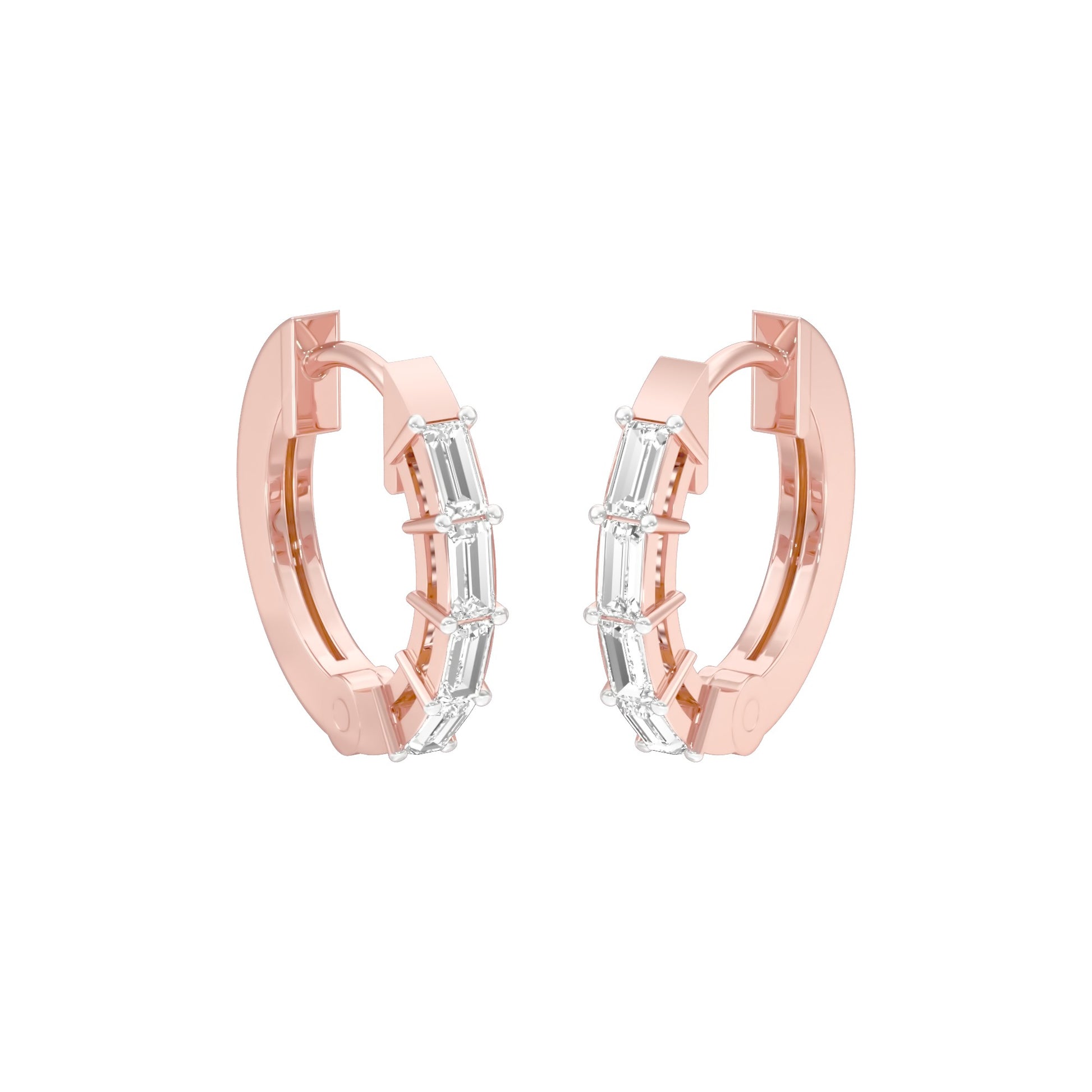 Linear Baugette Diamond Bali Earrings 18 KT / Rose Gold