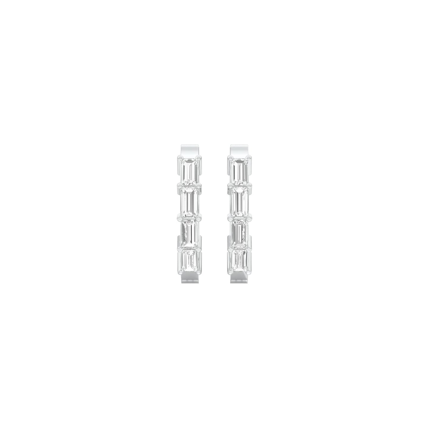 Linear Baugette Diamond Bali Earrings 18 KT / White Gold