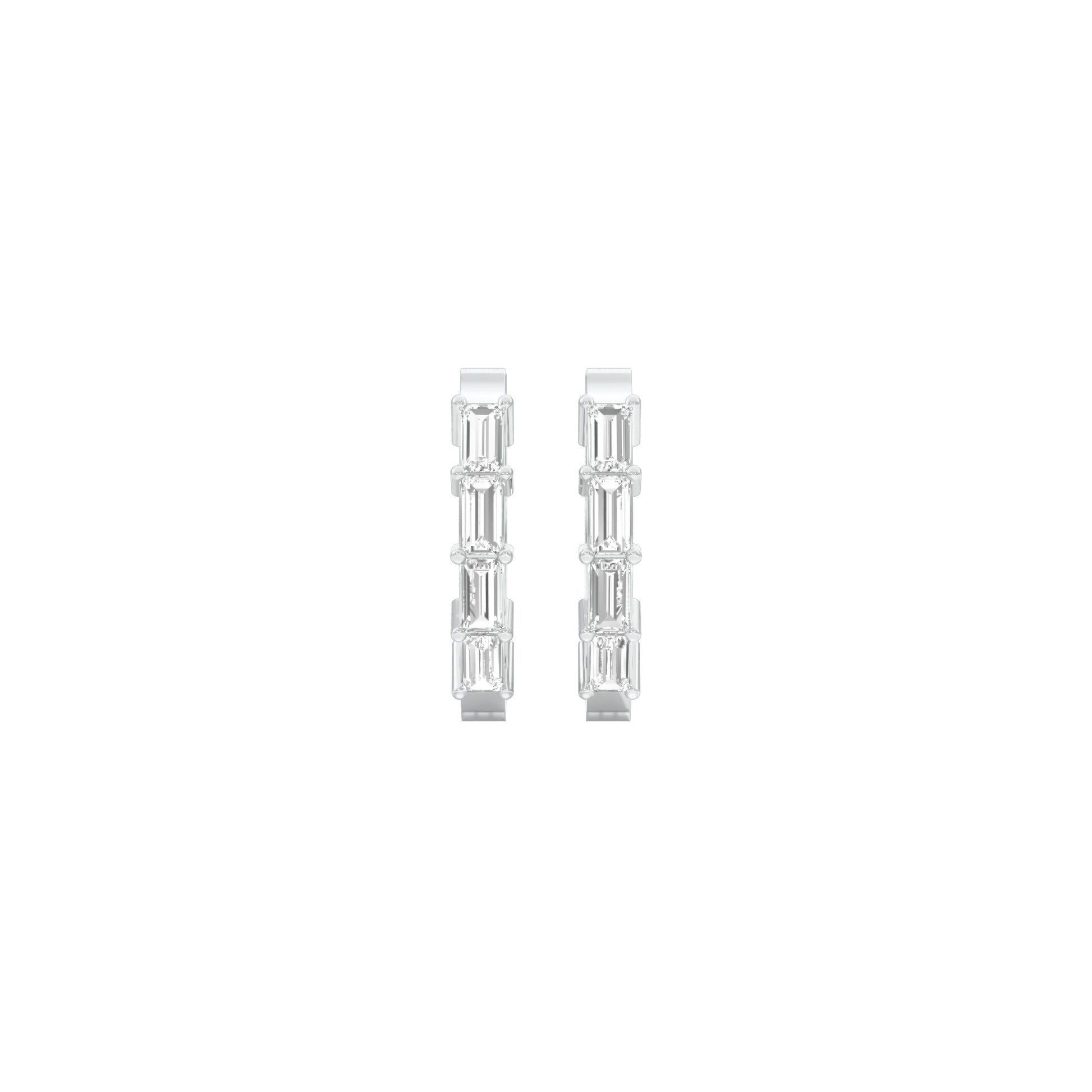 Linear Baugette Diamond Bali Earrings 18 KT / White Gold