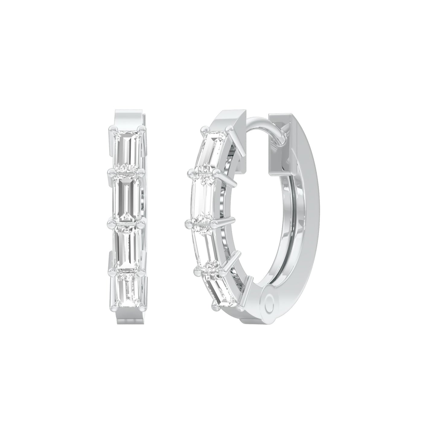 Linear Baugette Diamond Bali Earrings 18 KT / White Gold