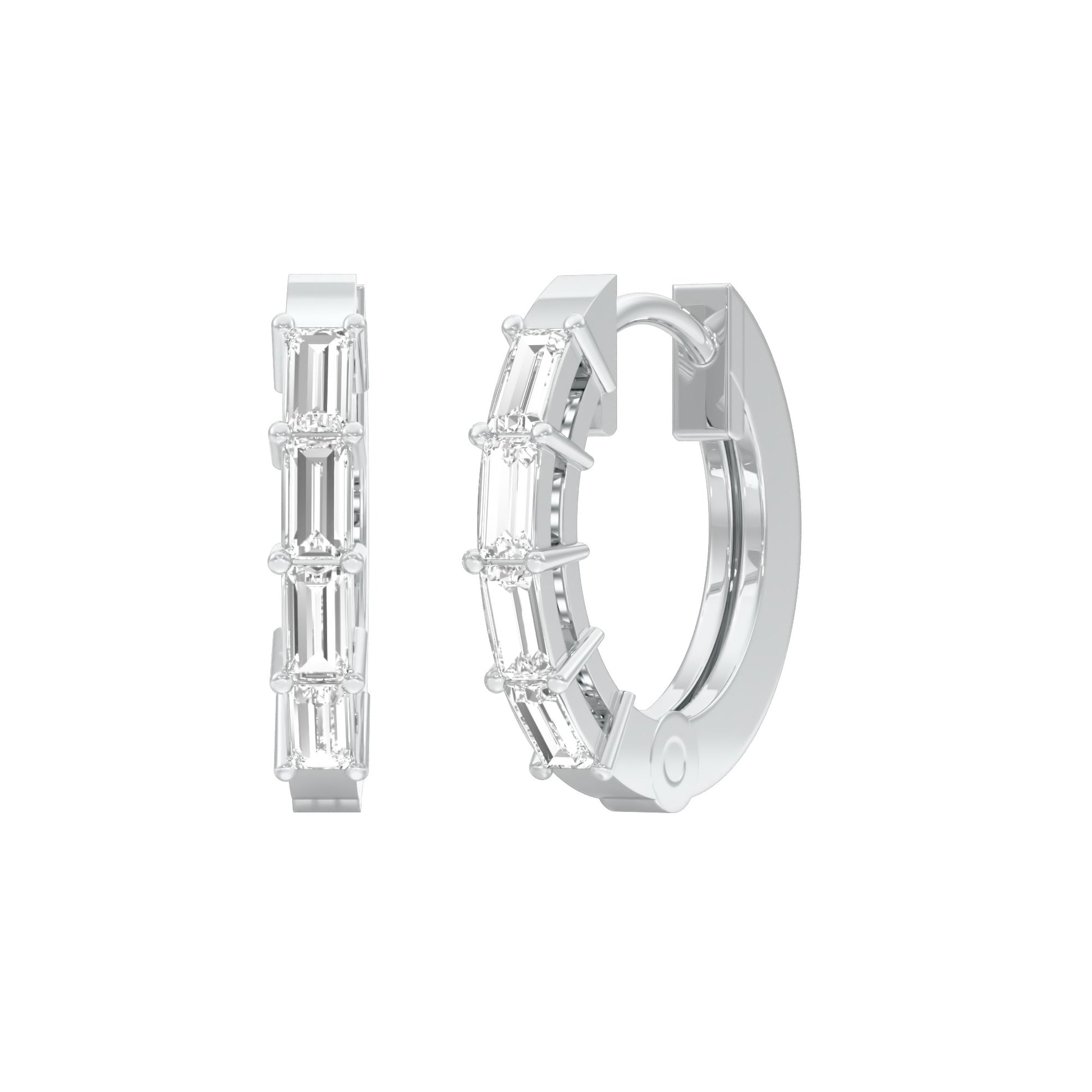 Linear Baugette Diamond Bali Earrings 18 KT / White Gold