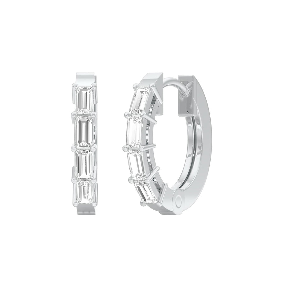 Linear Baugette Diamond Bali Earrings 18 KT / White Gold