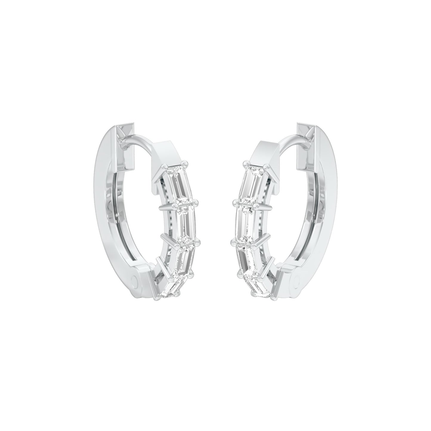 Linear Baugette Diamond Bali Earrings 18 KT / White Gold