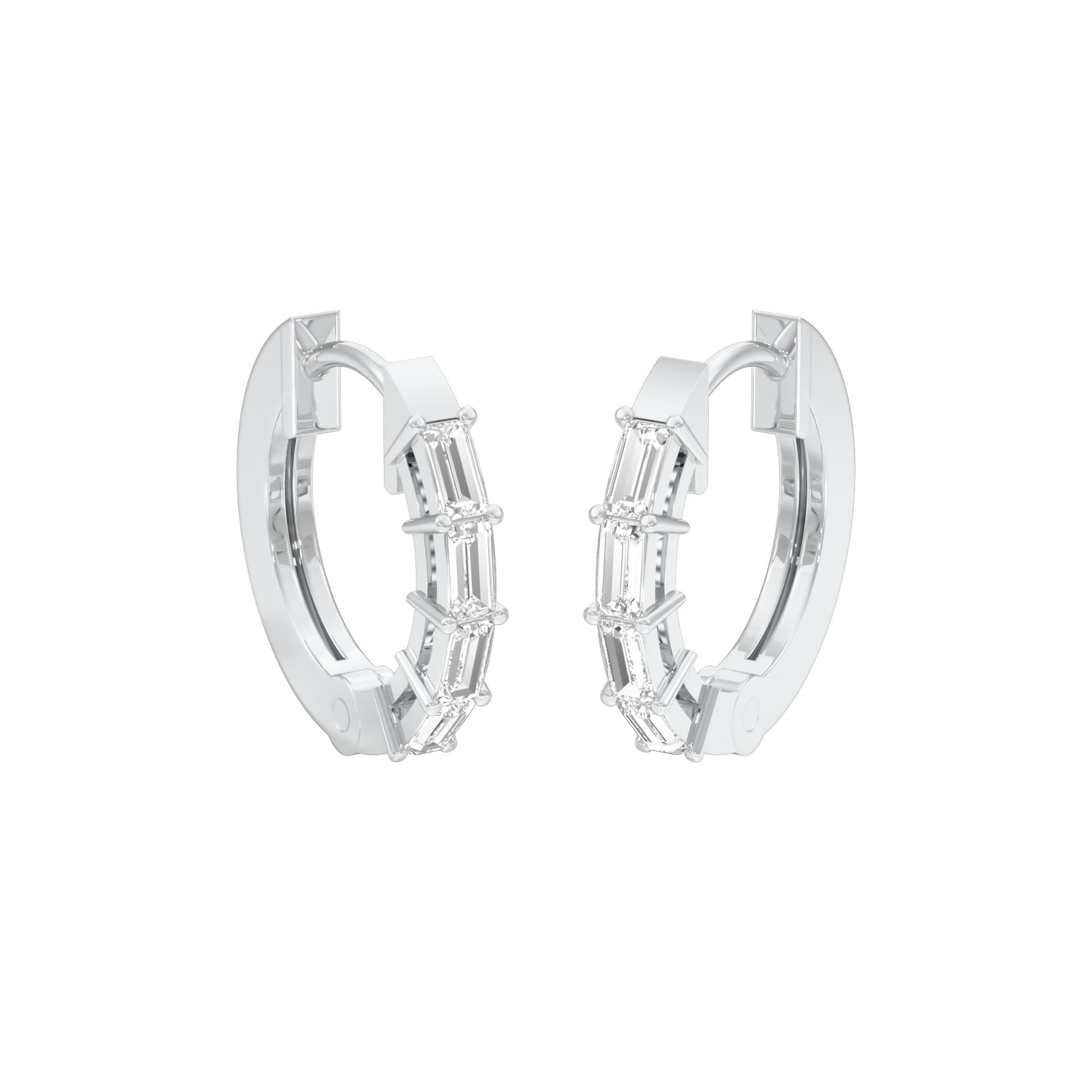 Linear Baugette Diamond Bali Earrings 18 KT / White Gold
