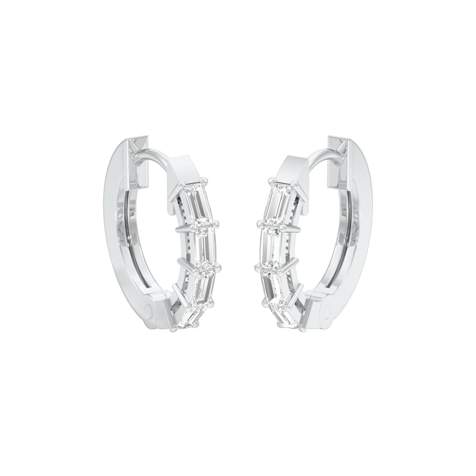 Linear Baugette Diamond Bali Earrings 18 KT / White Gold