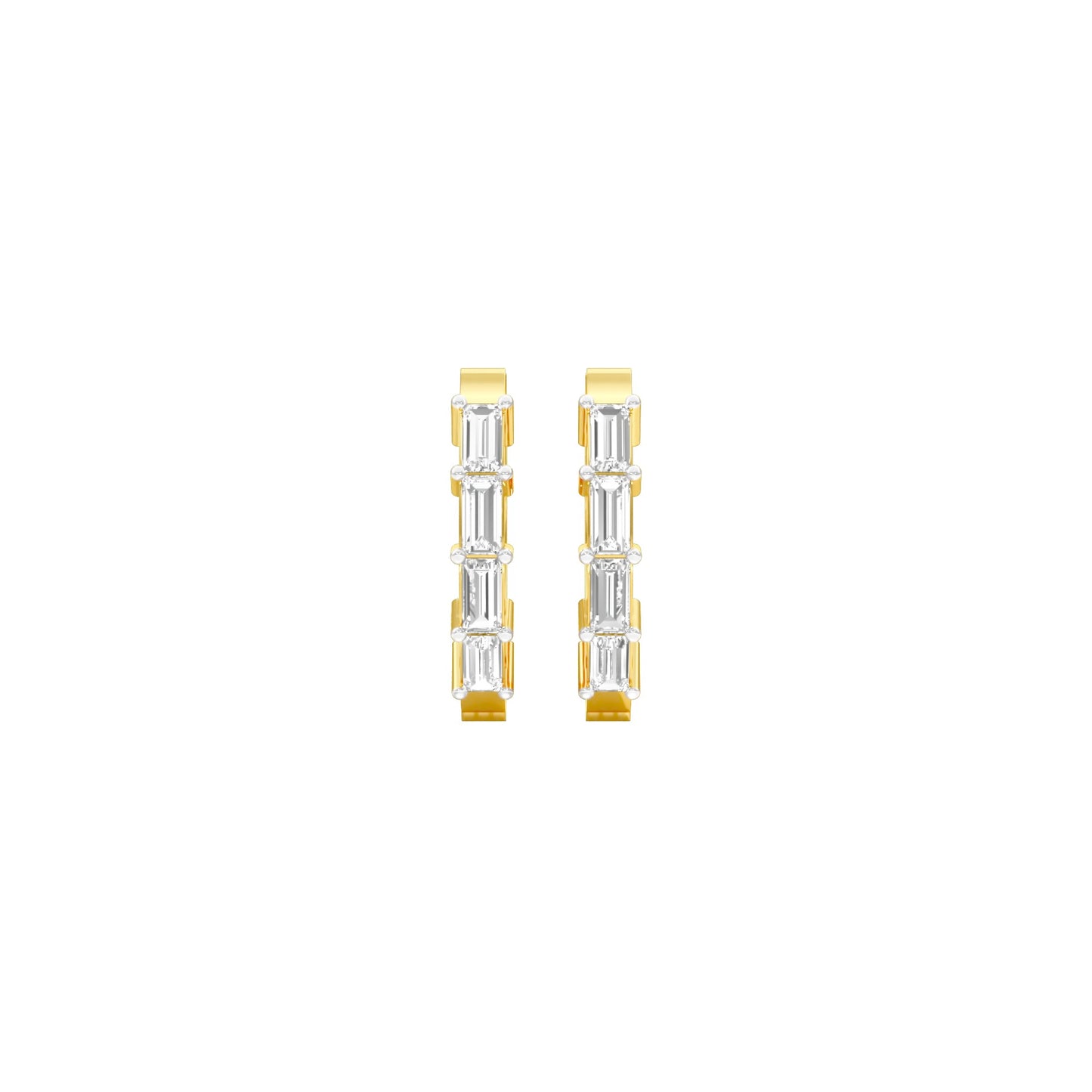 Linear Baugette Diamond Bali Earrings 18 KT / Yellow Gold