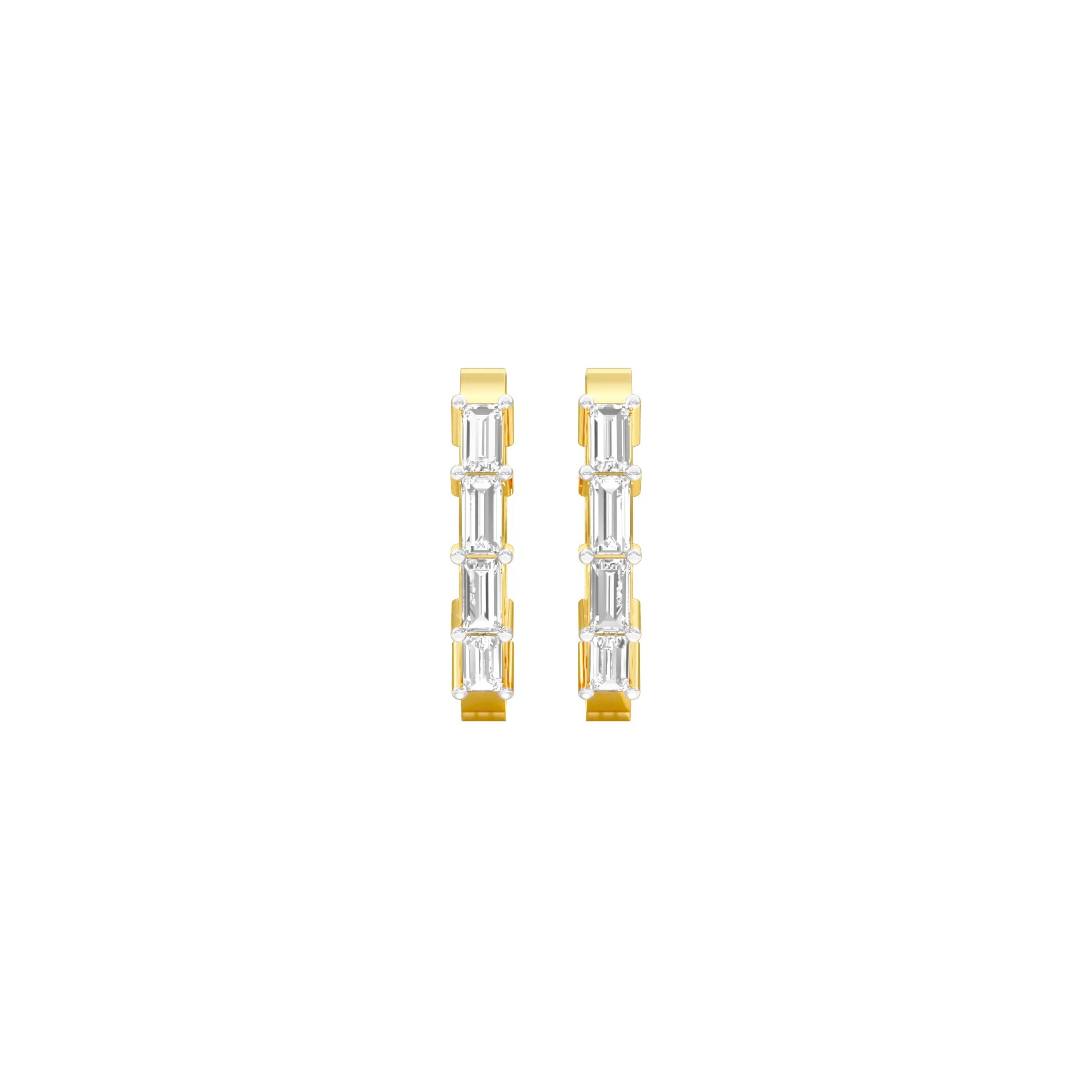 Linear Baugette Diamond Bali Earrings 18 KT / Yellow Gold