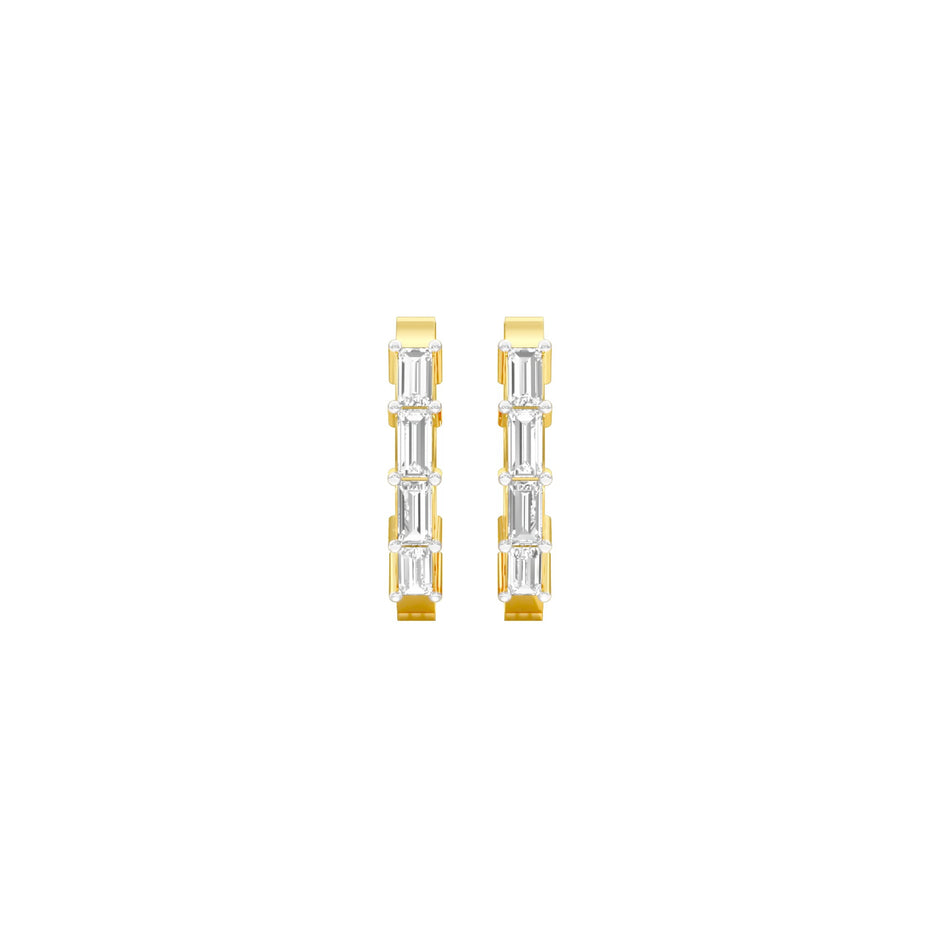 Linear Baugette Diamond Bali Earrings 18 KT / Yellow Gold