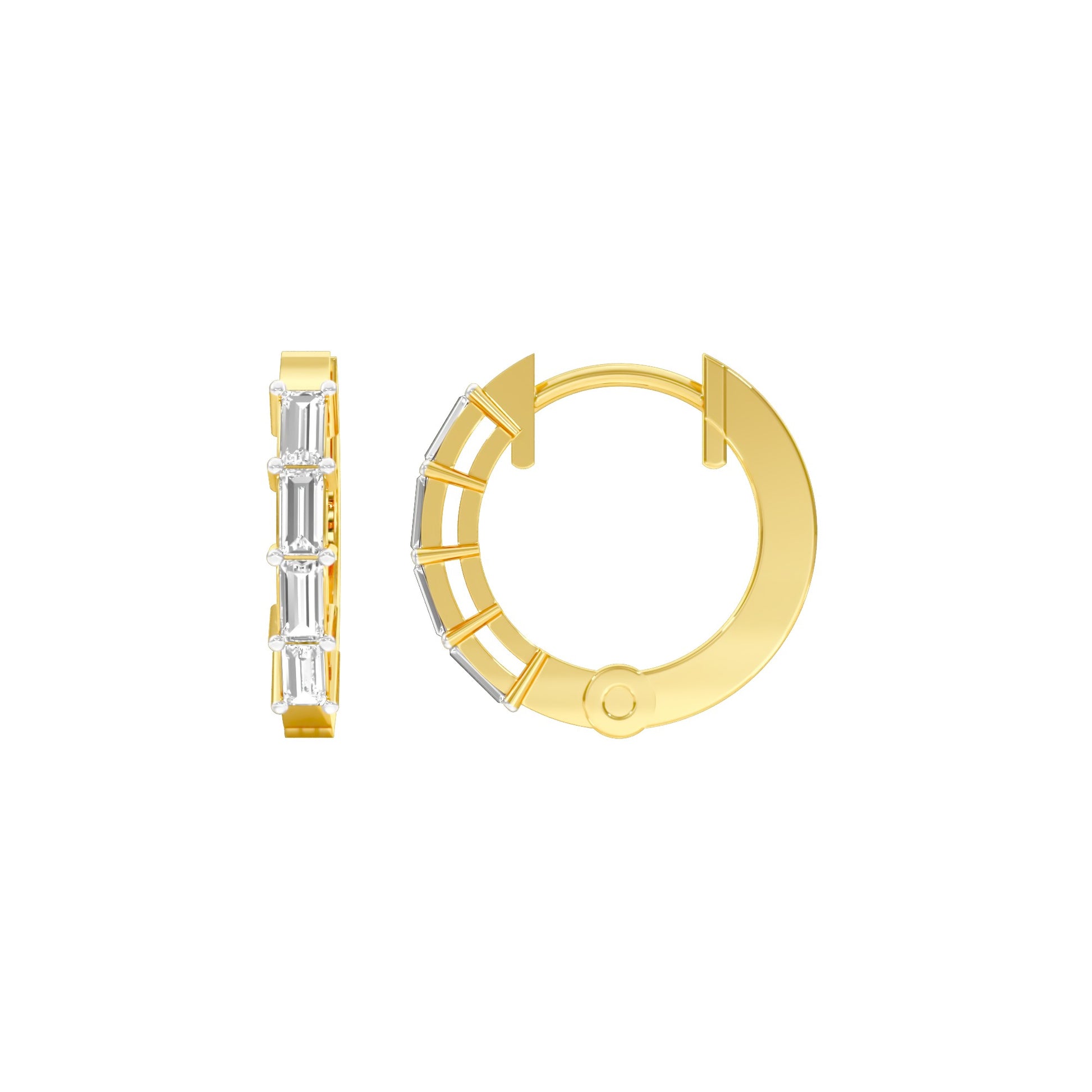 Linear Baugette Diamond Bali Earrings 18 KT / Yellow Gold