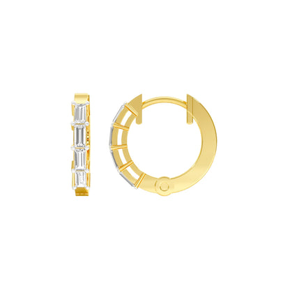 Linear Baugette Diamond Bali Earrings 18 KT / Yellow Gold