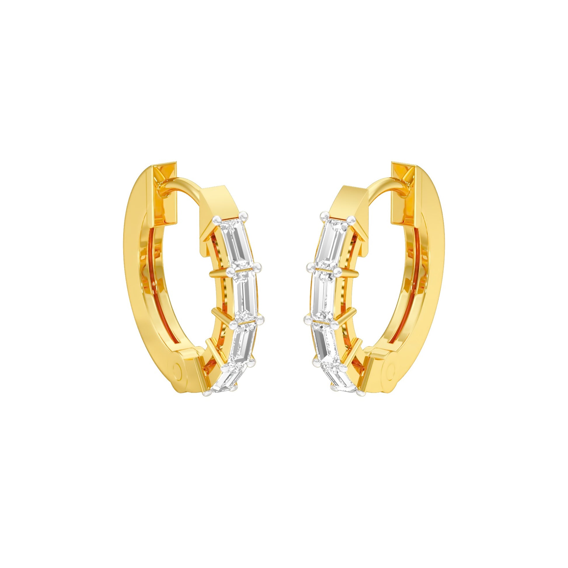 Linear Baugette Diamond Bali Earrings 18 KT / Yellow Gold