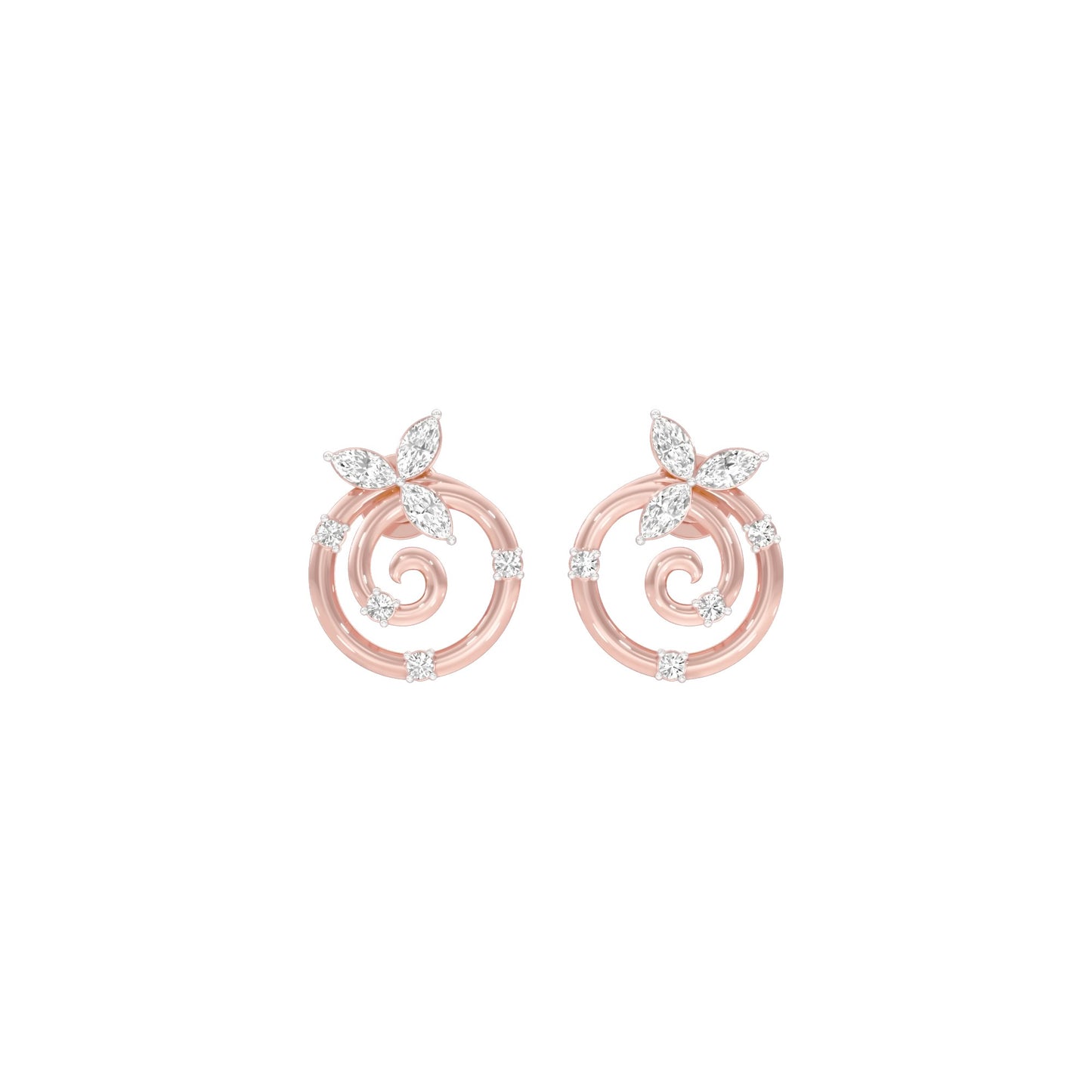 Petal Swirl Diamond Stud Earrings 18 KT / Rose Gold