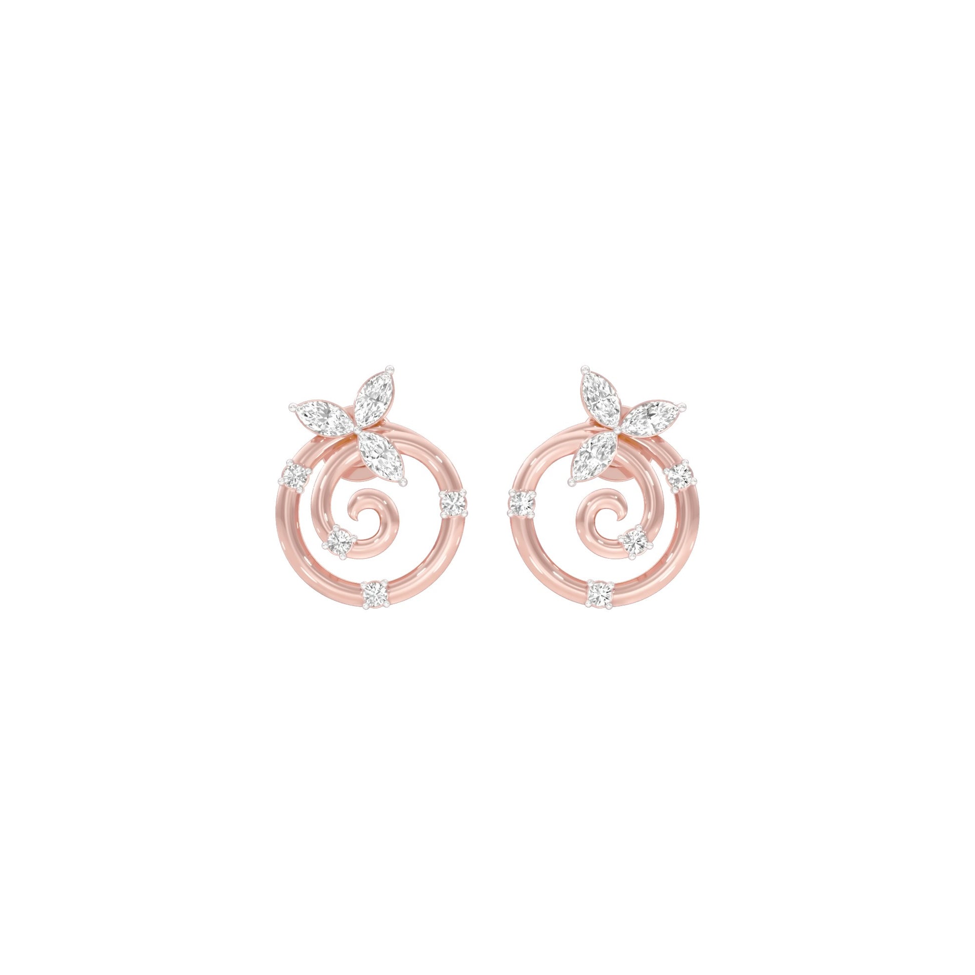 Petal Swirl Diamond Stud Earrings 18 KT / Rose Gold