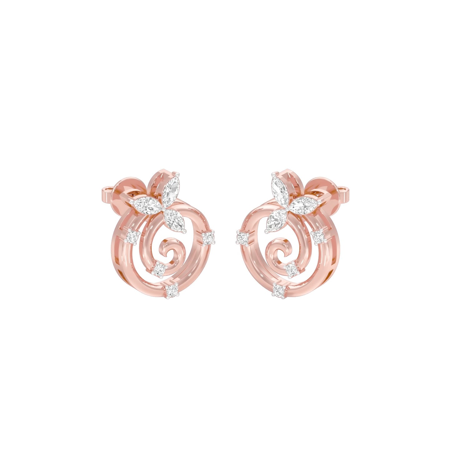 Petal Swirl Diamond Stud Earrings 18 KT / Rose Gold