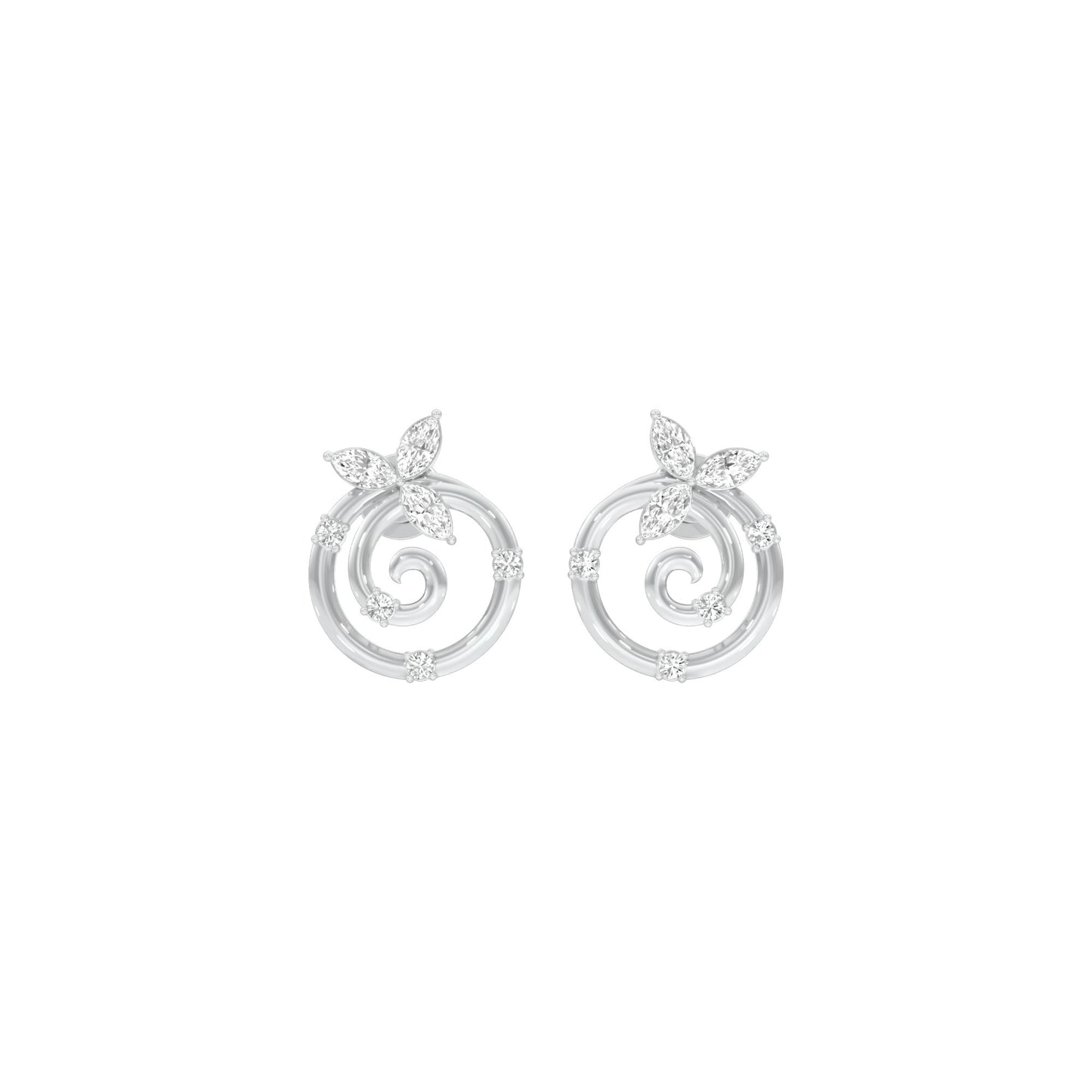 Petal Swirl Diamond Stud Earrings 18 KT / White Gold