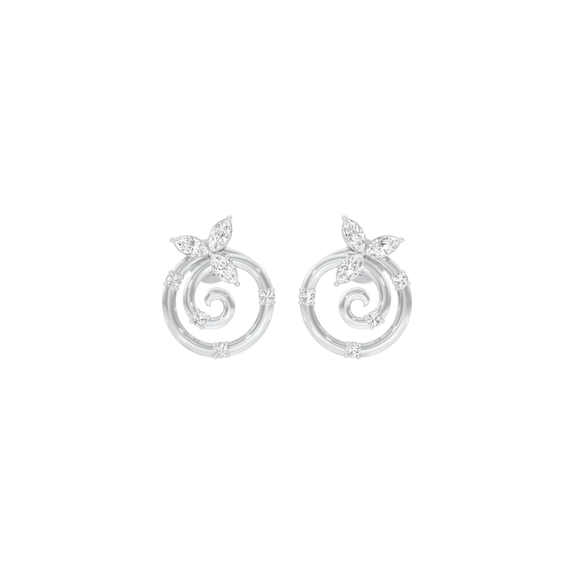 Petal Swirl Diamond Stud Earrings 18 KT / White Gold