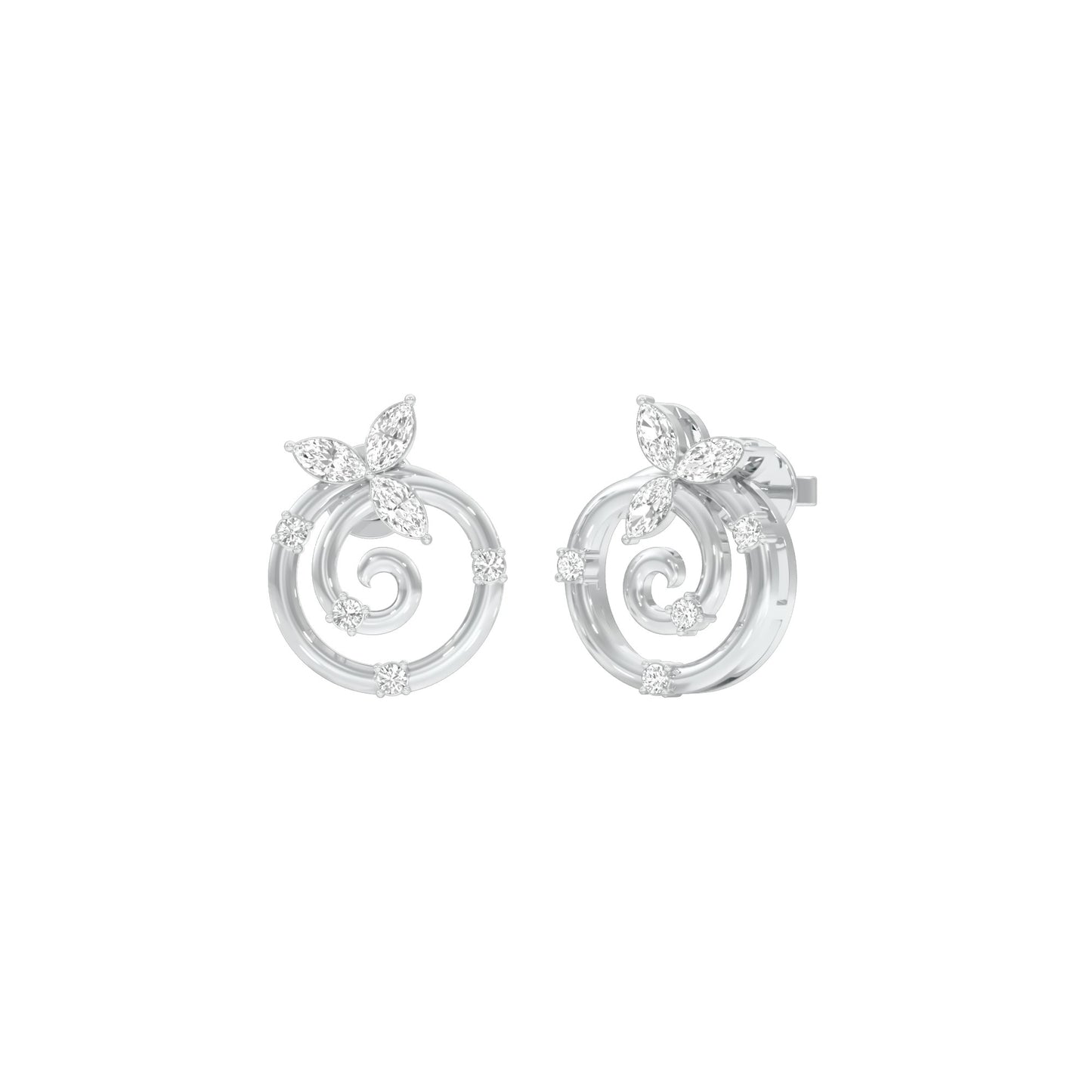 Petal Swirl Diamond Stud Earrings 18 KT / White Gold