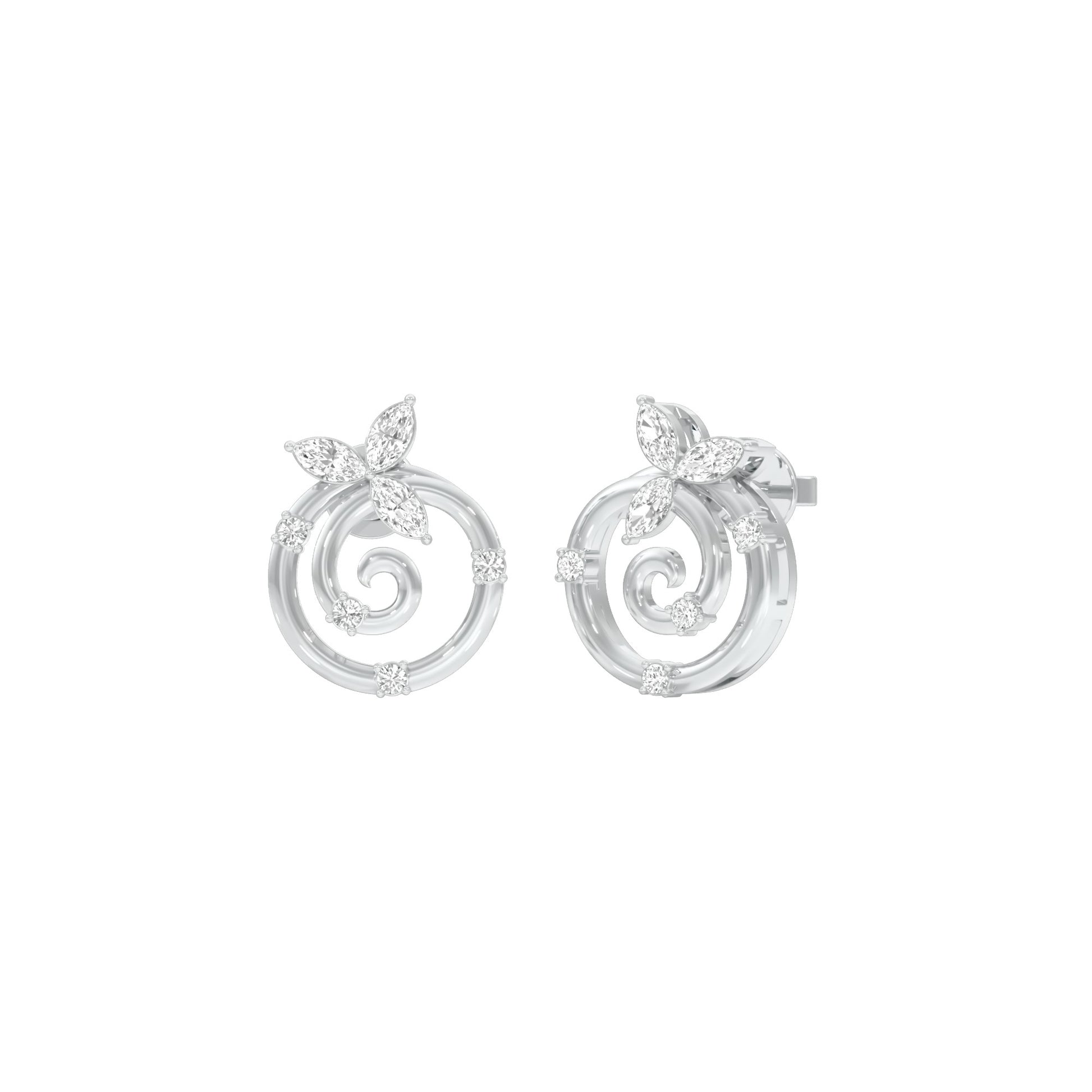 Petal Swirl Diamond Stud Earrings 18 KT / White Gold