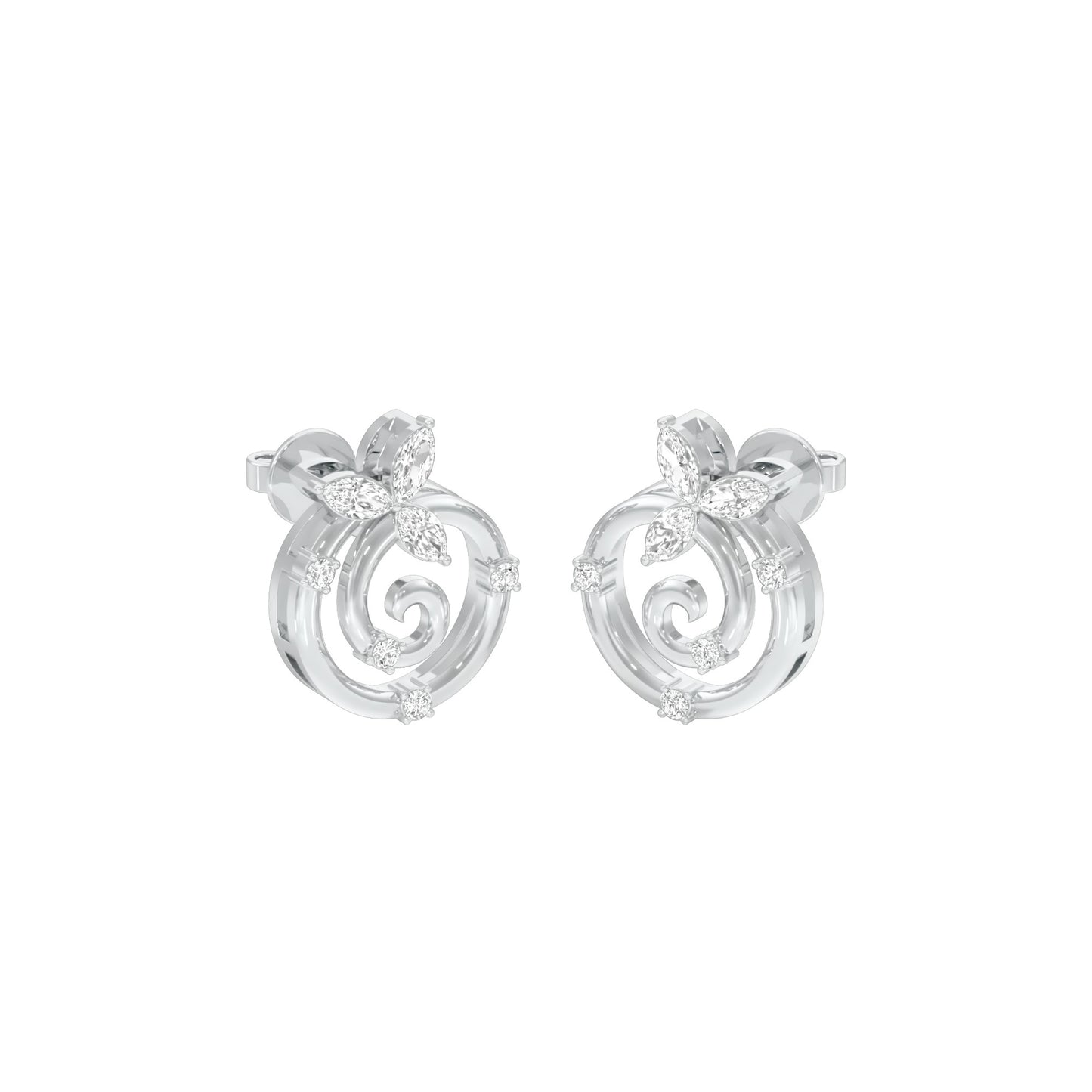 Petal Swirl Diamond Stud Earrings 18 KT / White Gold