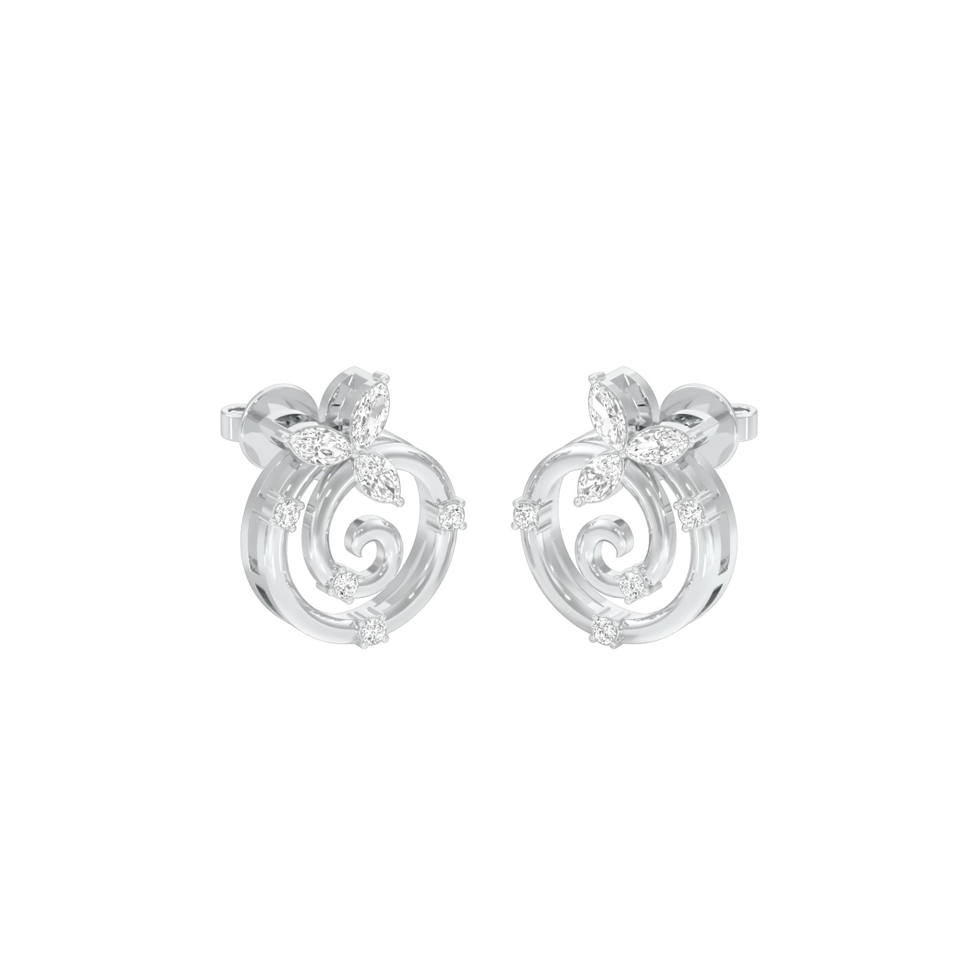 Petal Swirl Diamond Stud Earrings 18 KT / White Gold
