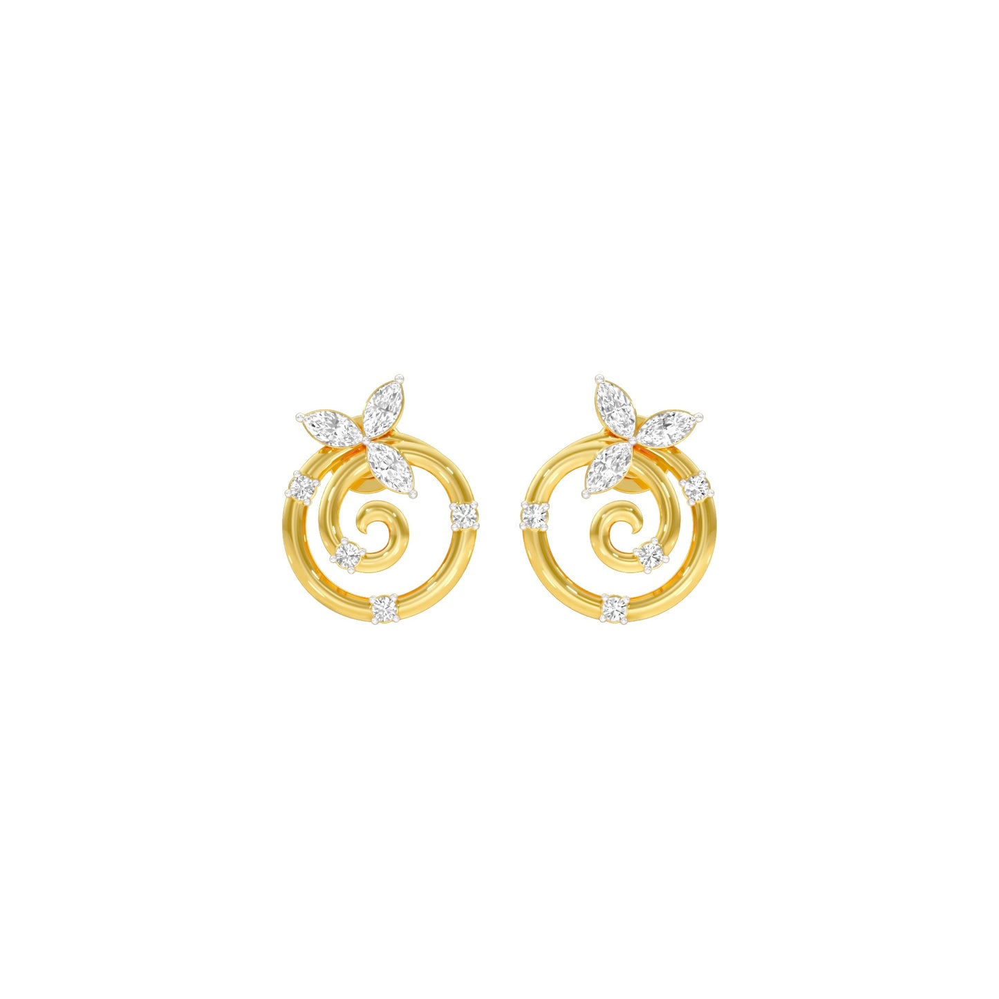 Petal Swirl Diamond Stud Earrings 18 KT / Yellow Gold