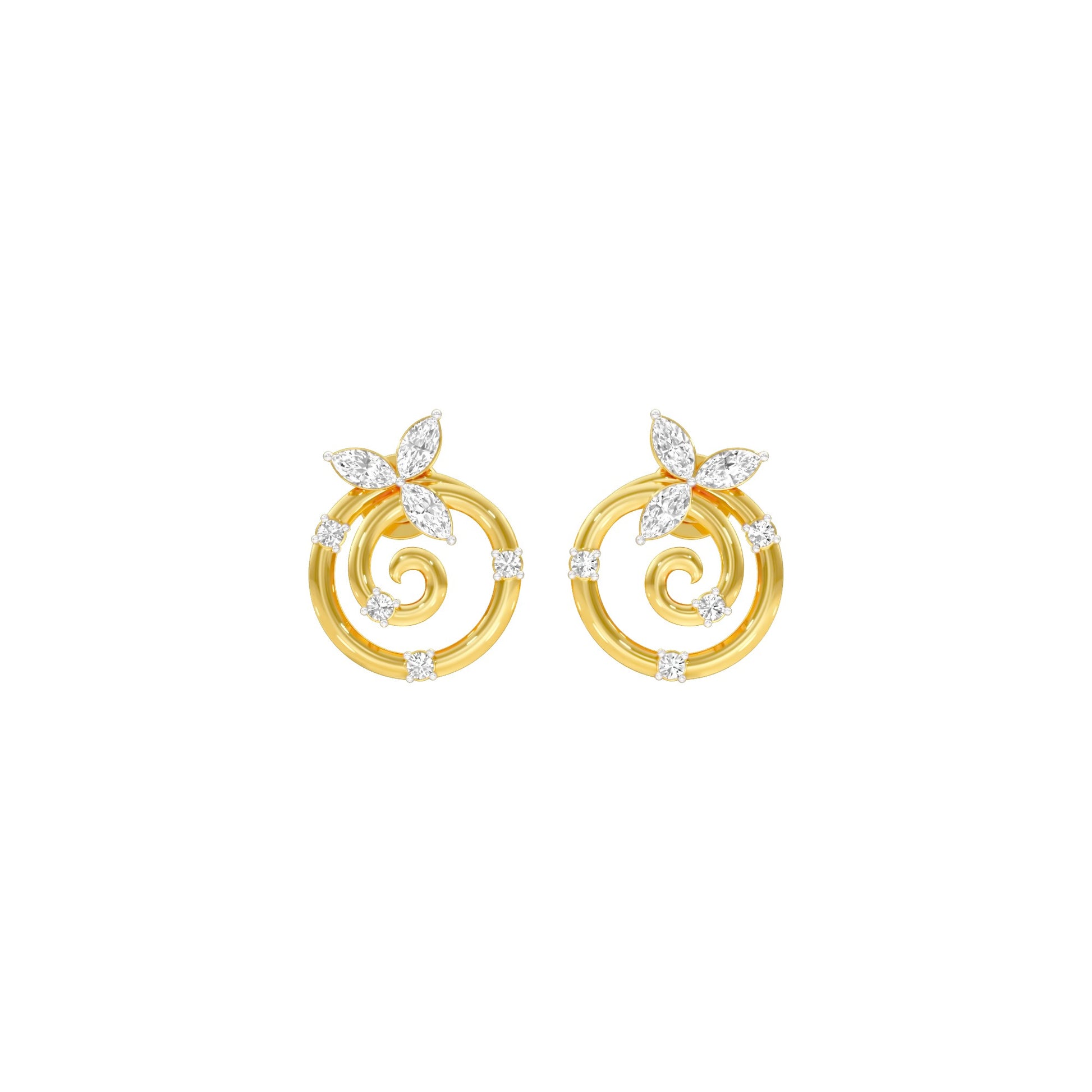 Petal Swirl Diamond Stud Earrings 18 KT / Yellow Gold