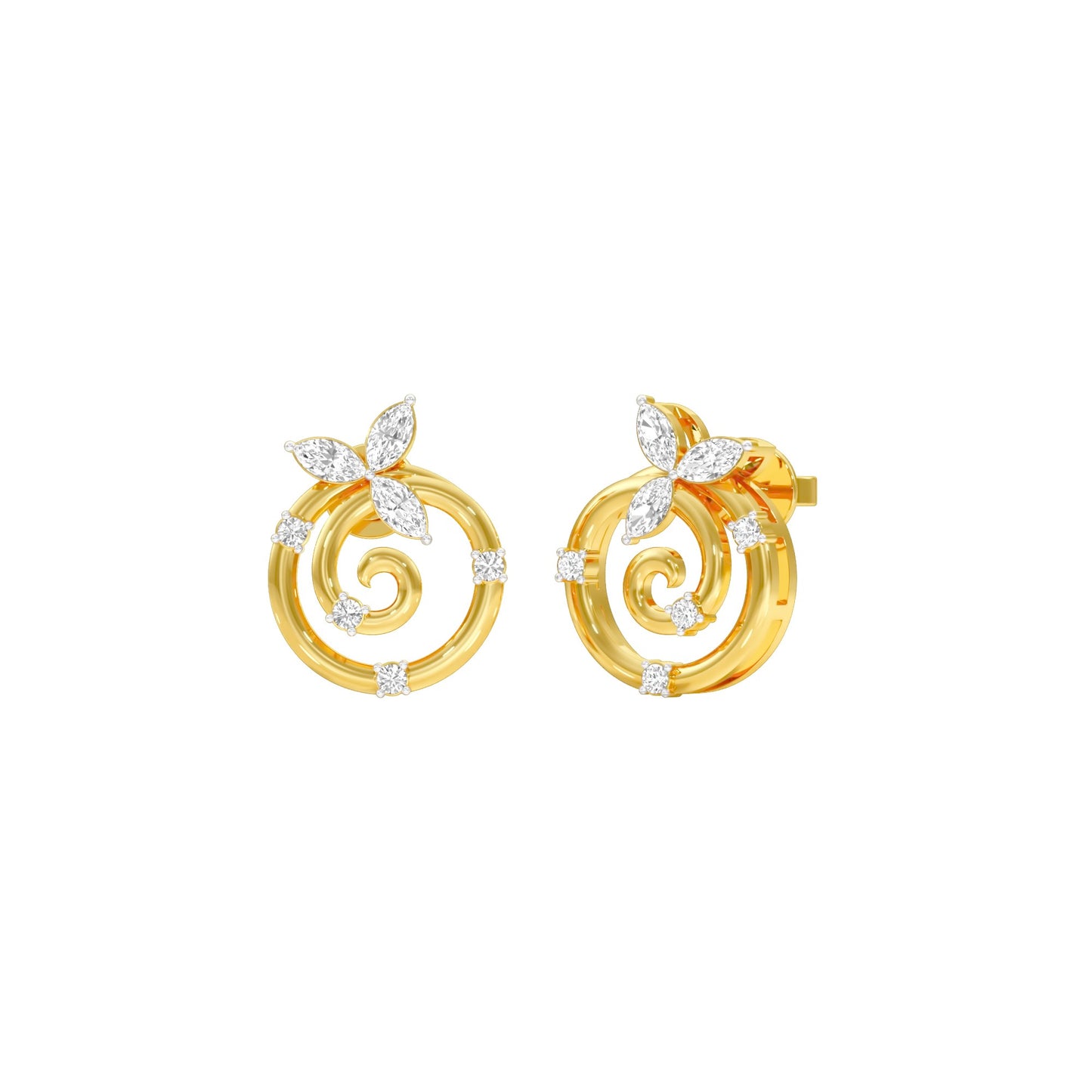 Petal Swirl Diamond Stud Earrings 18 KT / Yellow Gold