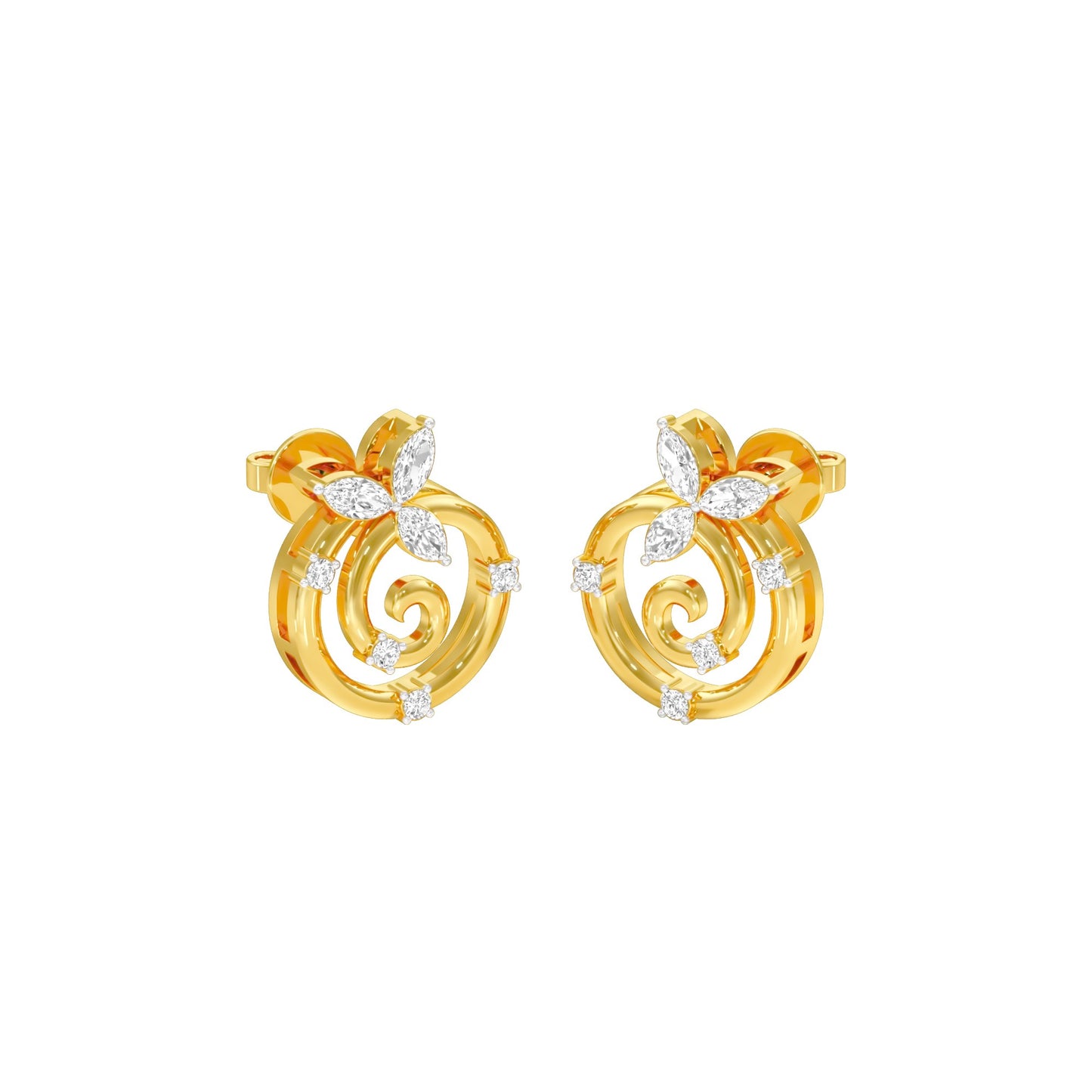 Petal Swirl Diamond Stud Earrings 18 KT / Yellow Gold