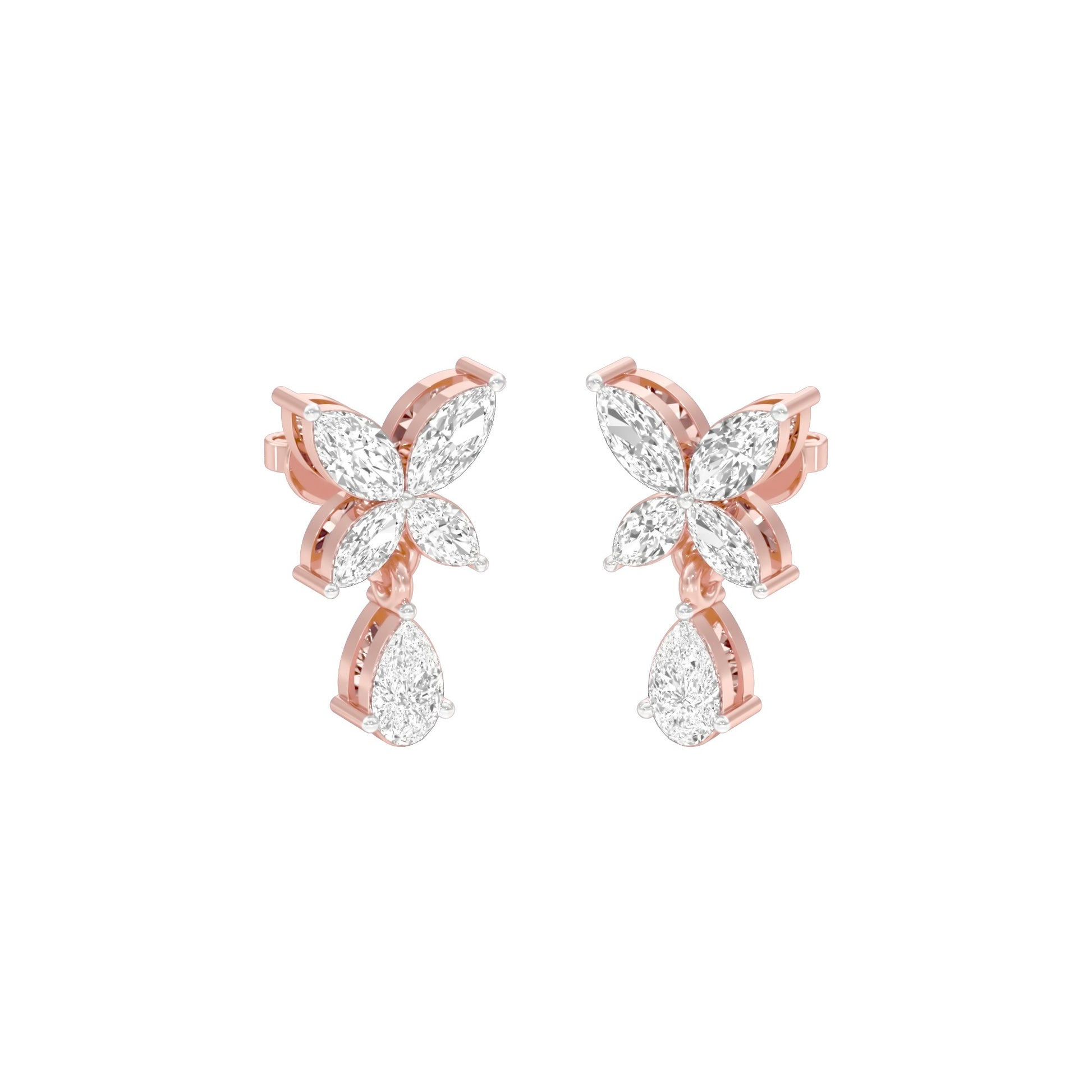 Butterfly Shine Diamond Drop Earrings 18 KT / Rose Gold