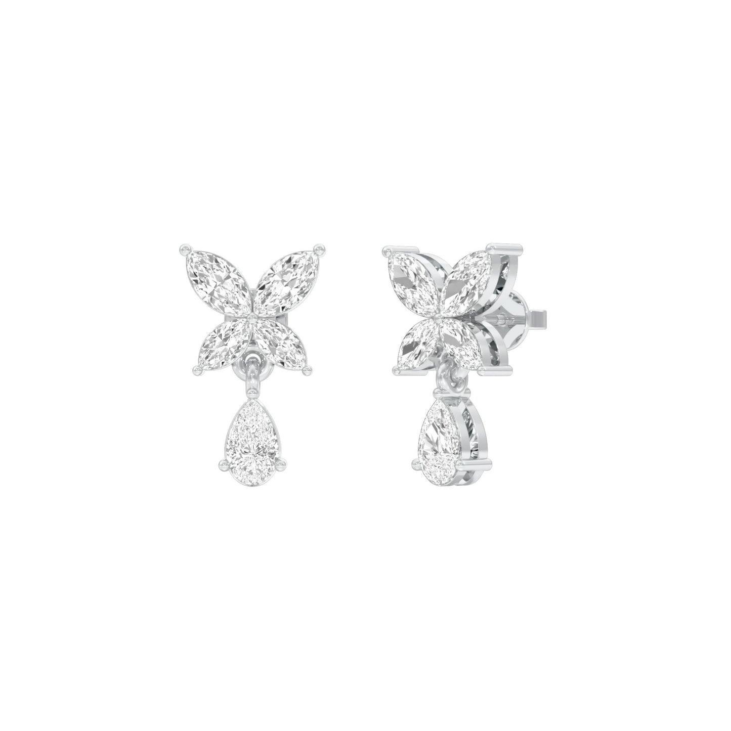Butterfly Shine Diamond Drop Earrings 18 KT / White Gold