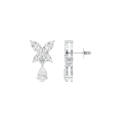 Butterfly Shine Diamond Drop Earrings 18 KT / White Gold