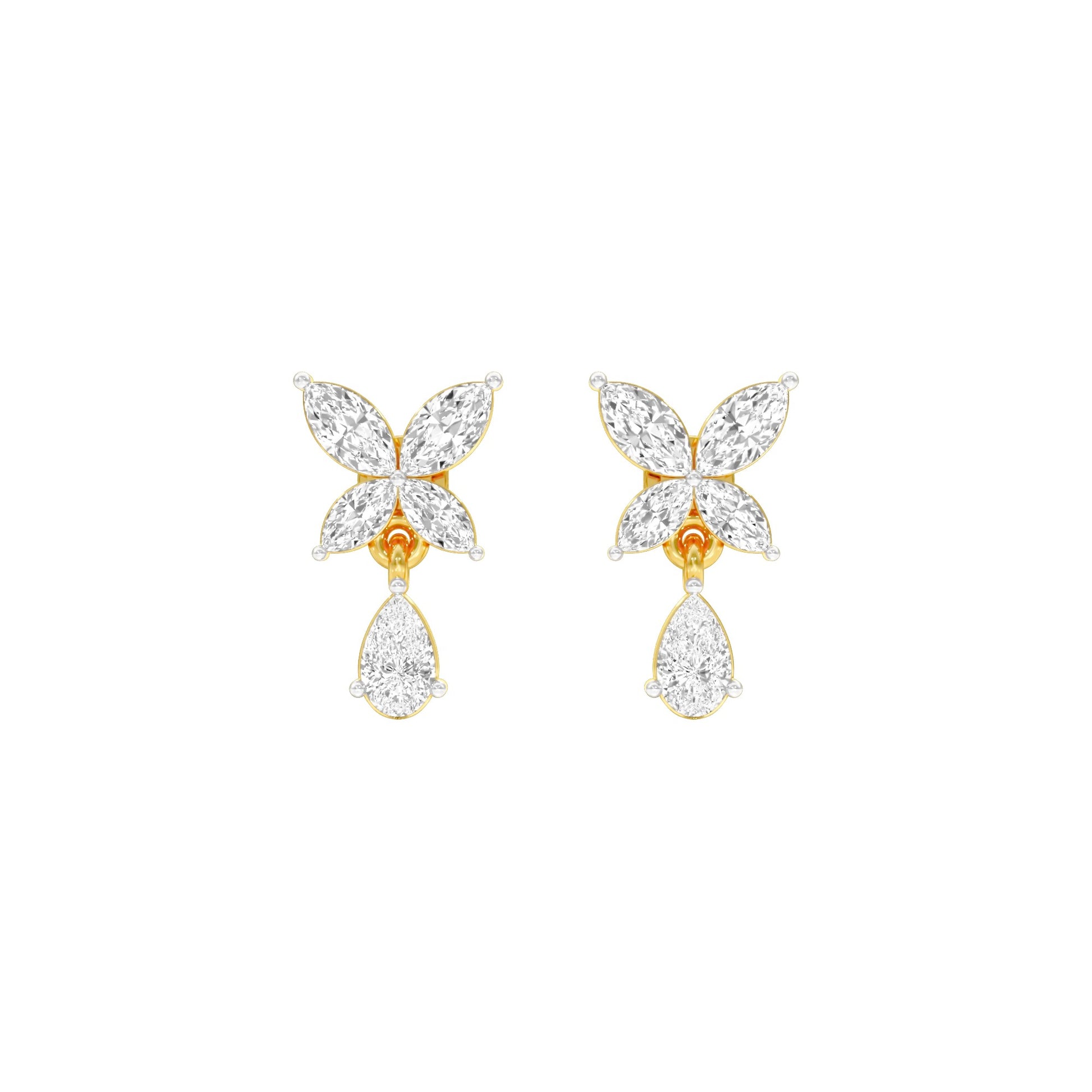Butterfly Shine Diamond Drop Earrings 18 KT / Yellow Gold
