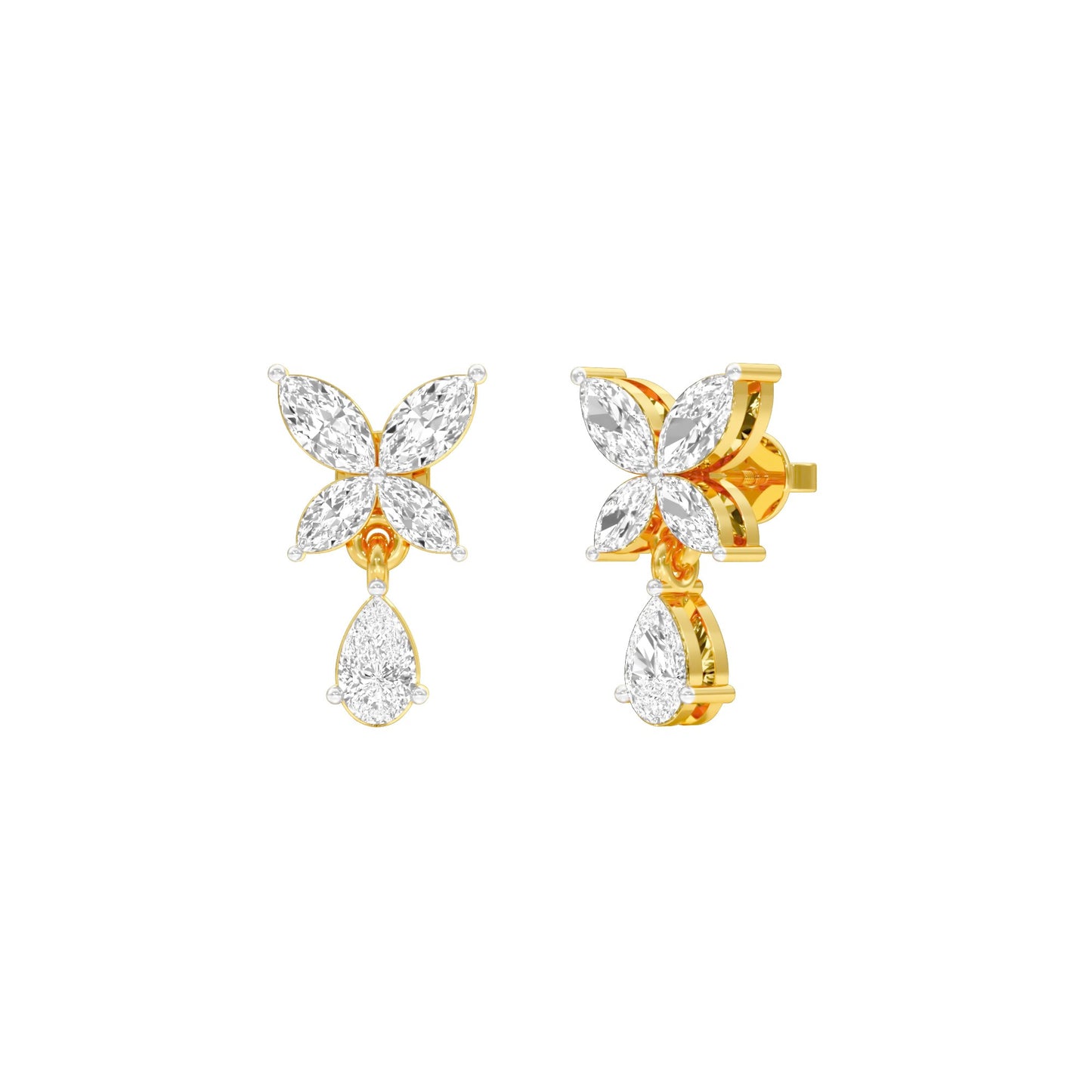 Butterfly Shine Diamond Drop Earrings 18 KT / Yellow Gold