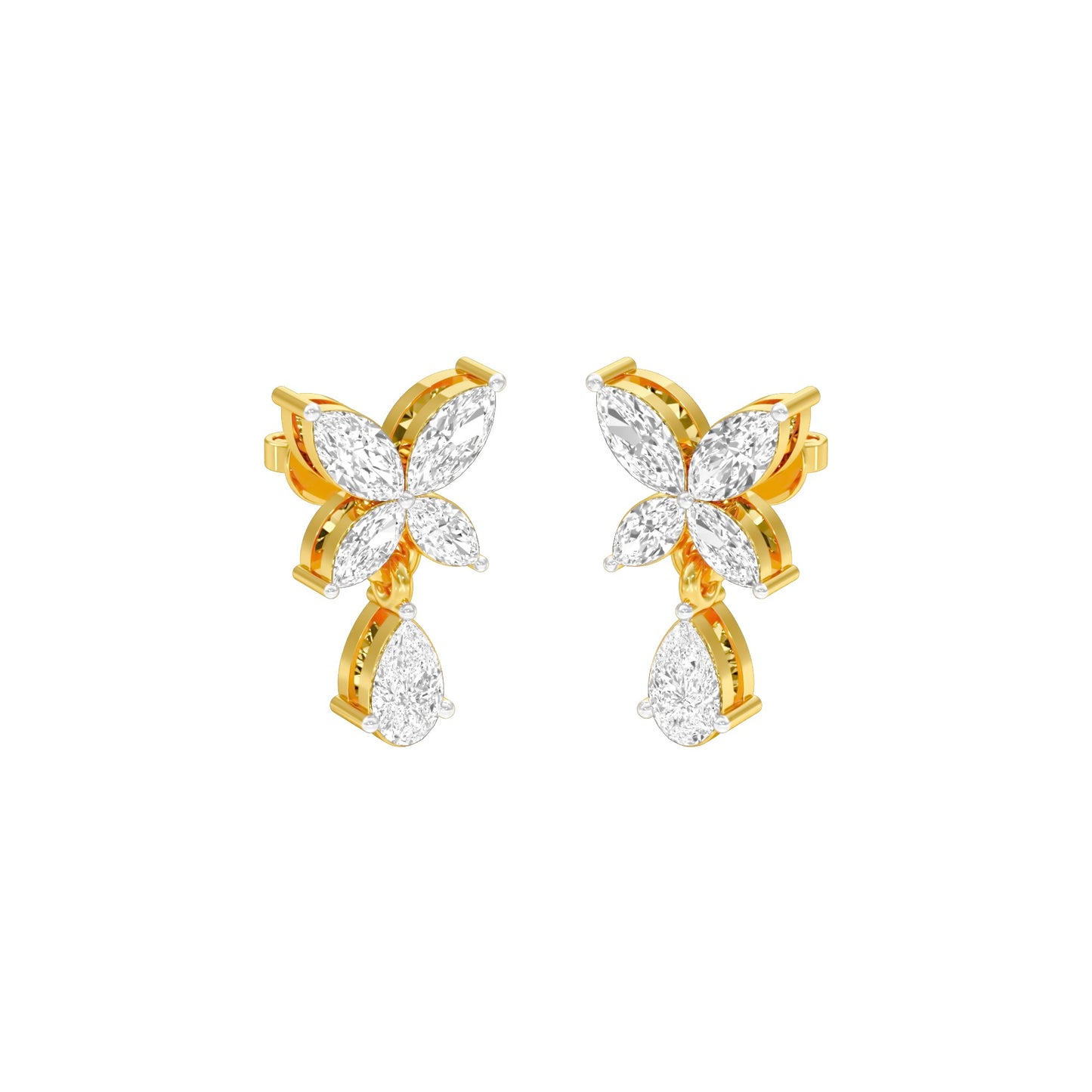 Butterfly Shine Diamond Drop Earrings 18 KT / Yellow Gold
