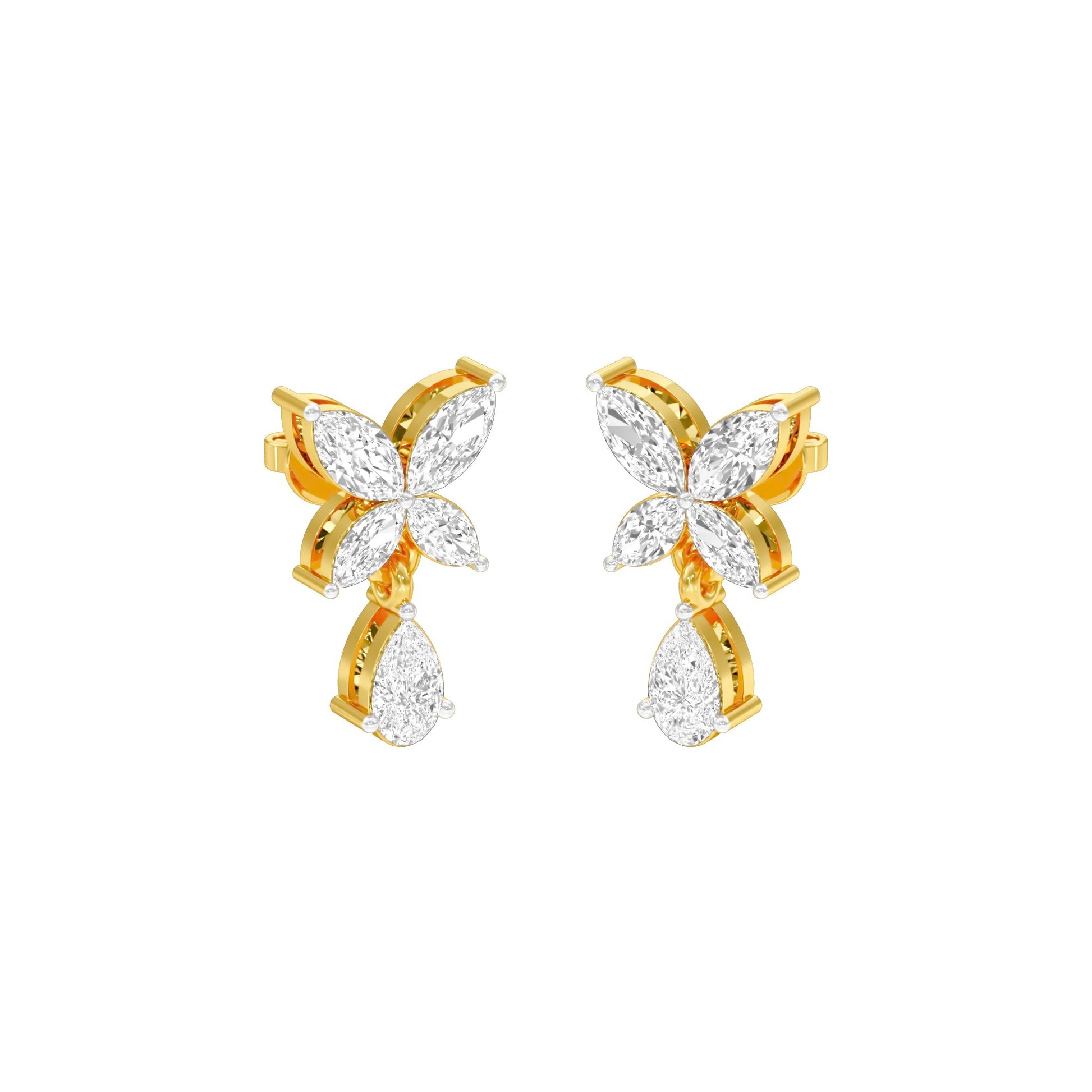 Butterfly Shine Diamond Drop Earrings 18 KT / Yellow Gold