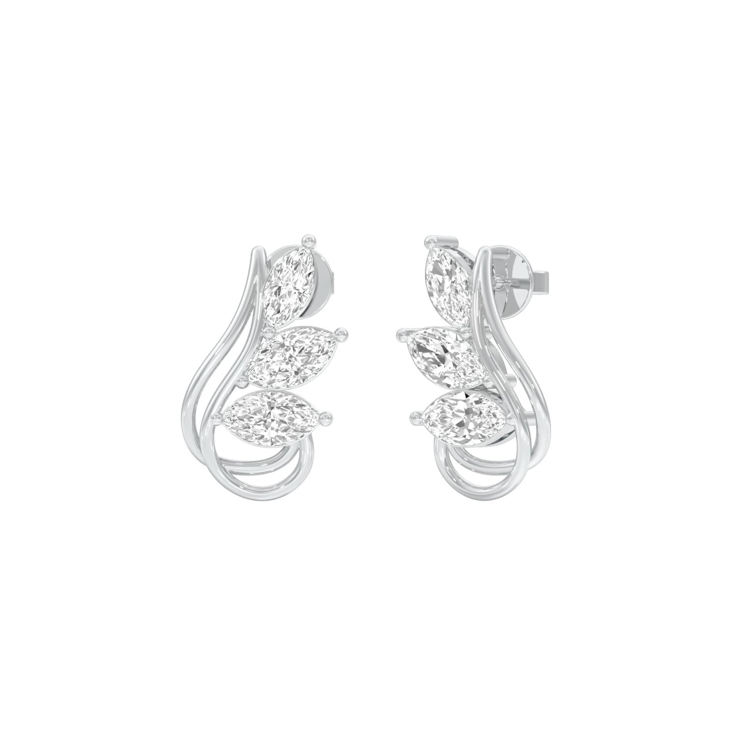 Flutter Curve Diamond Stud Earrings 18 KT / White Gold