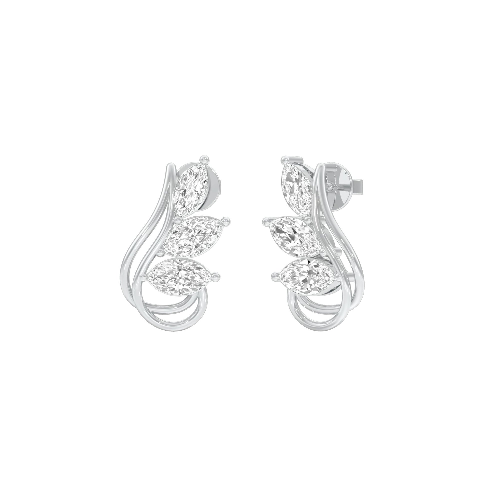 Flutter Curve Diamond Stud Earrings 18 KT / White Gold