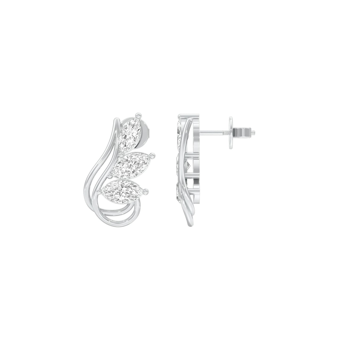 Flutter Curve Diamond Stud Earrings 18 KT / White Gold
